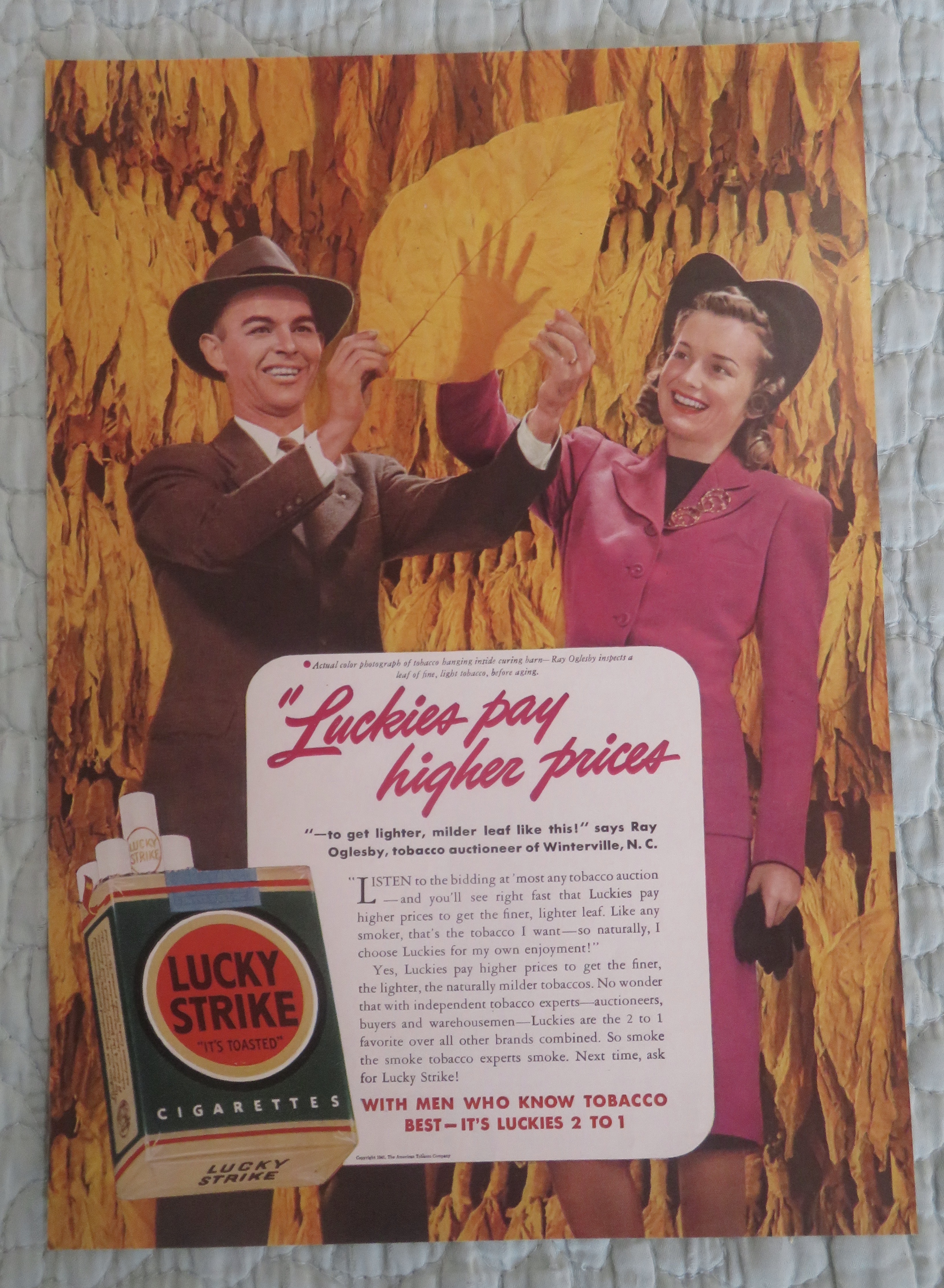 1941 Lucky Strike Cigarettes with Man & Woman & Leaf