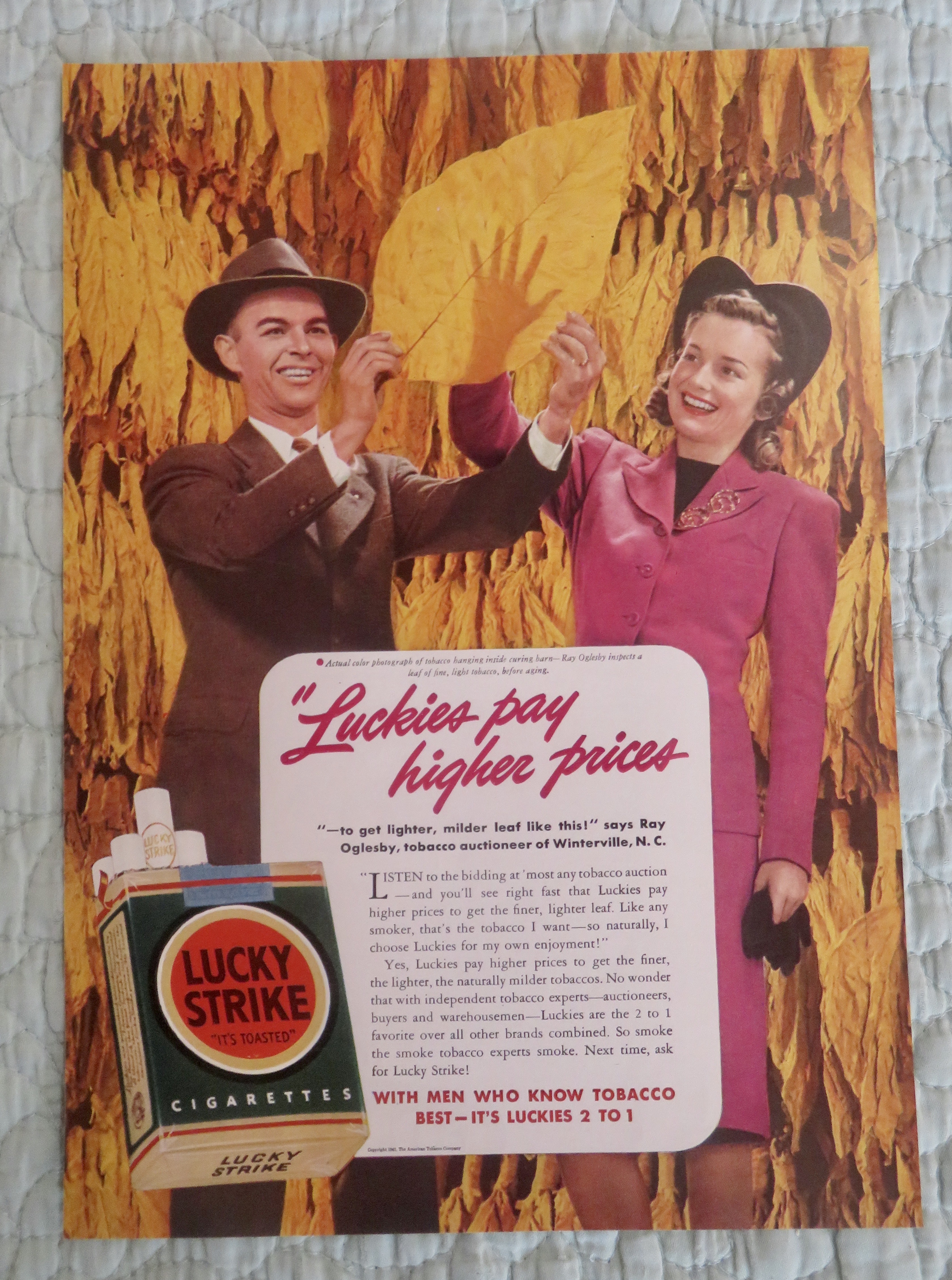 1941 Lucky Strike Cigarettes with Man & Woman & Leaf
