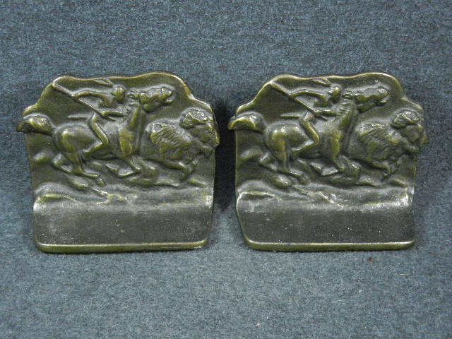 Bookends Buffalo Hunt Bronze 1930s USA