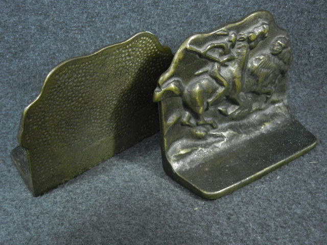 Bookends Buffalo Hunt Bronze 1930s USA