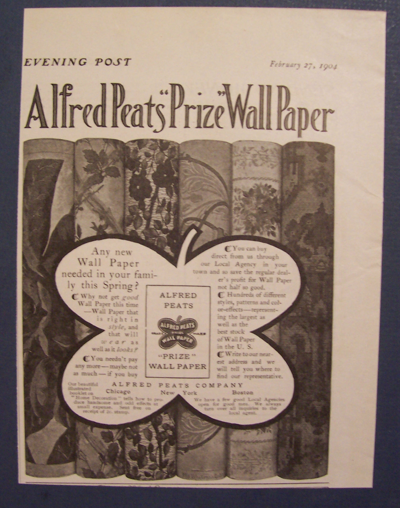 1904 Alfred Peats Prize Wallpaper w/ 6 Different Rolls