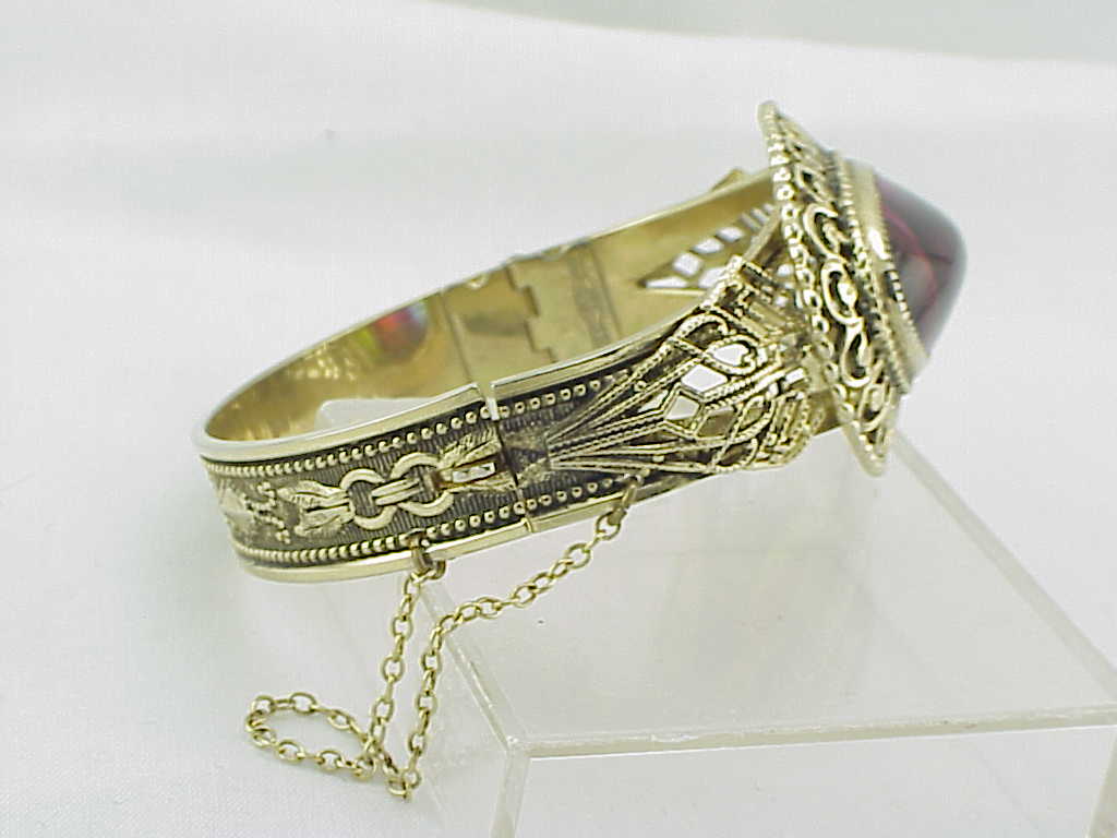 Rare Vintage Whiting & Davis Rainbow Watermelon Glass Stone Bracelet