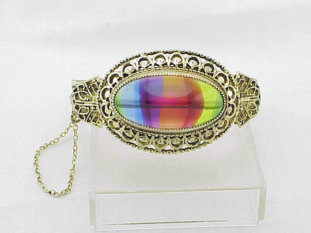 Rare Vintage Whiting & Davis Rainbow Watermelon Glass Stone Bracelet