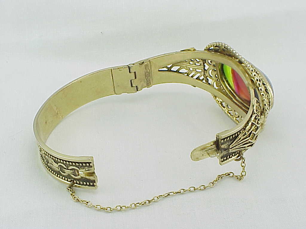 Rare Vintage Whiting & Davis Rainbow Watermelon Glass Stone Bracelet