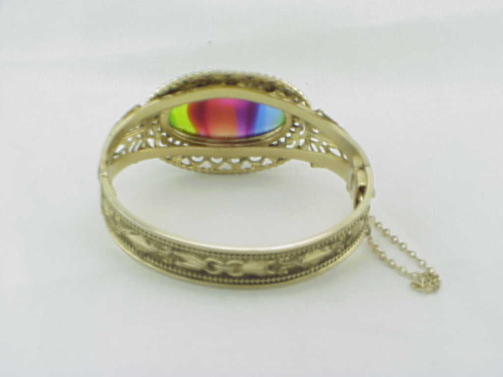 Rare Vintage Whiting & Davis Rainbow Watermelon Glass Stone Bracelet