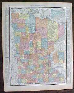 Map Wisconsin Minnesota 1912 Rand McNally