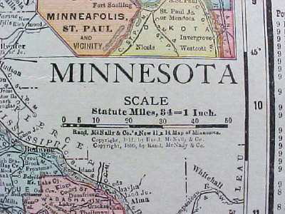 Map Wisconsin Minnesota 1912 Rand McNally