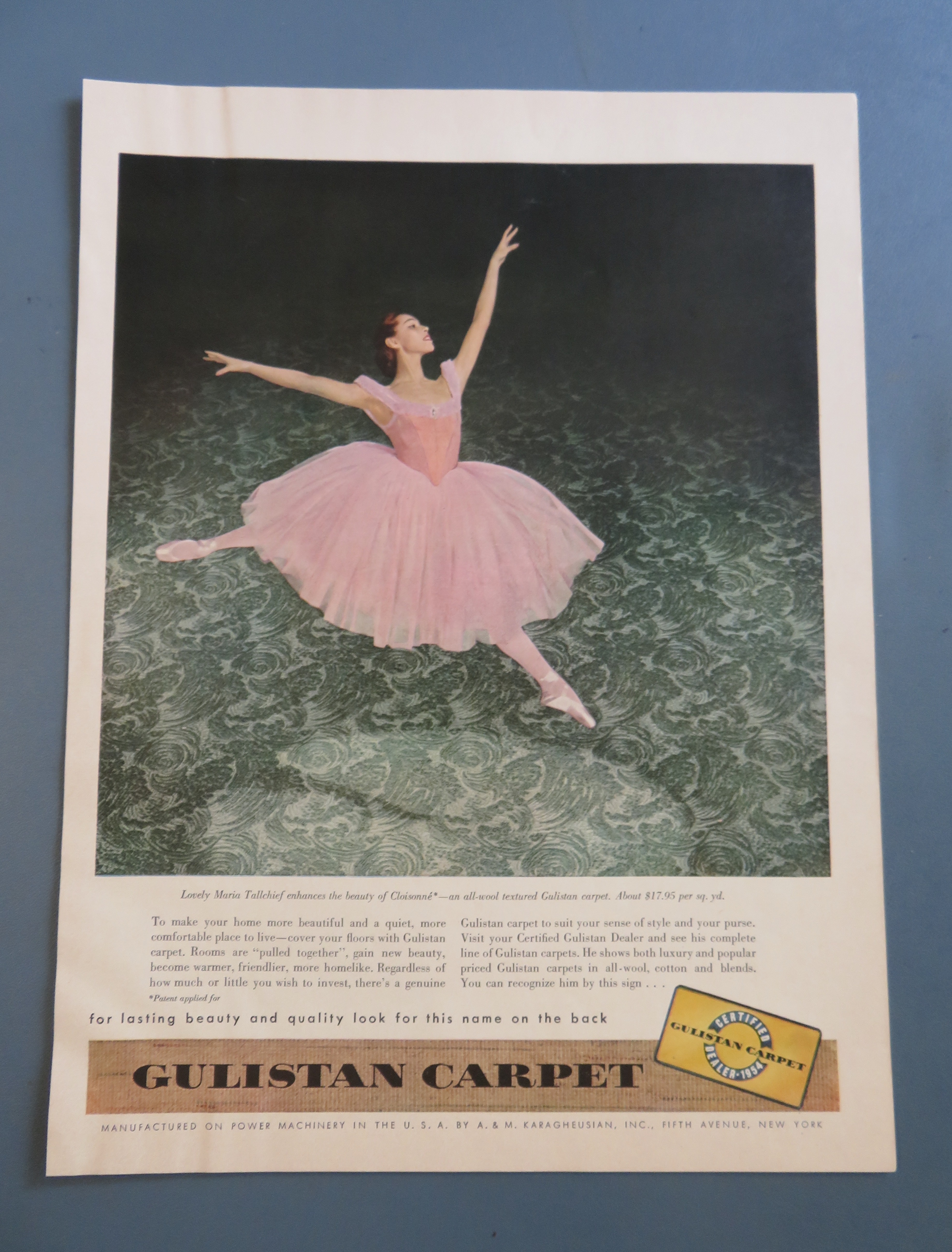 1954 Gulistan Carpet with Ballerina Dancing On Carpet