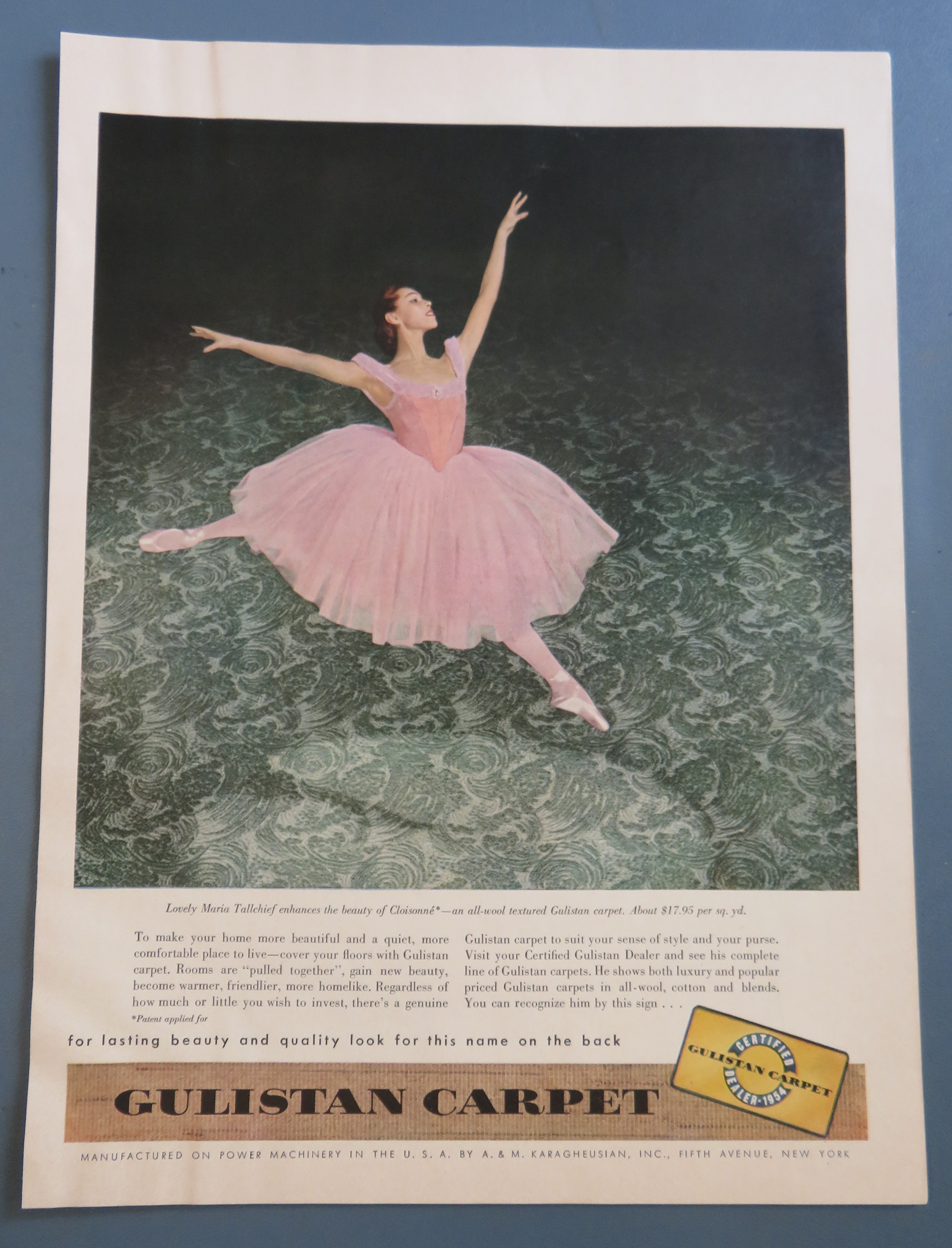 1954 Gulistan Carpet with Ballerina Dancing On Carpet