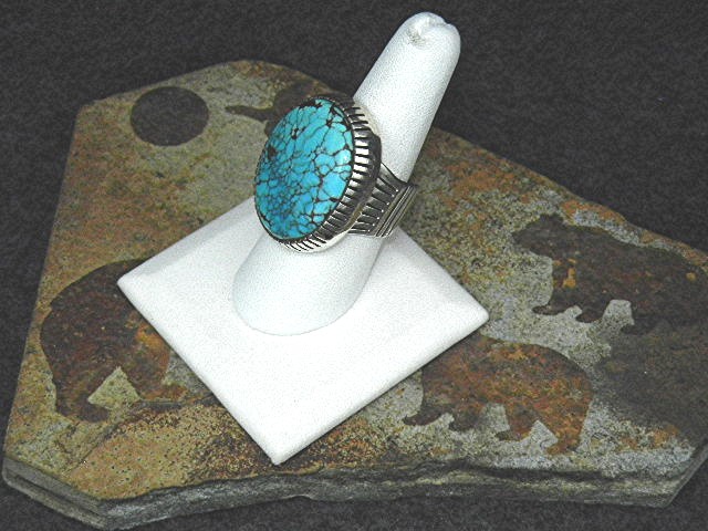 Navajo Sterling Silver Blue Gem Turquoise Livingstone