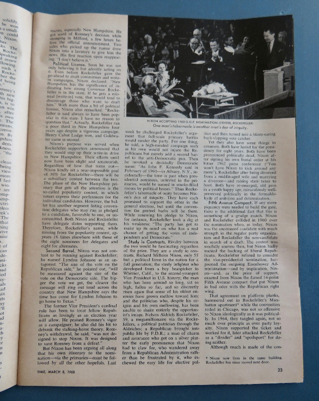 Time Magazine March 8, 1968 The Race For The G. O. P. Nomination