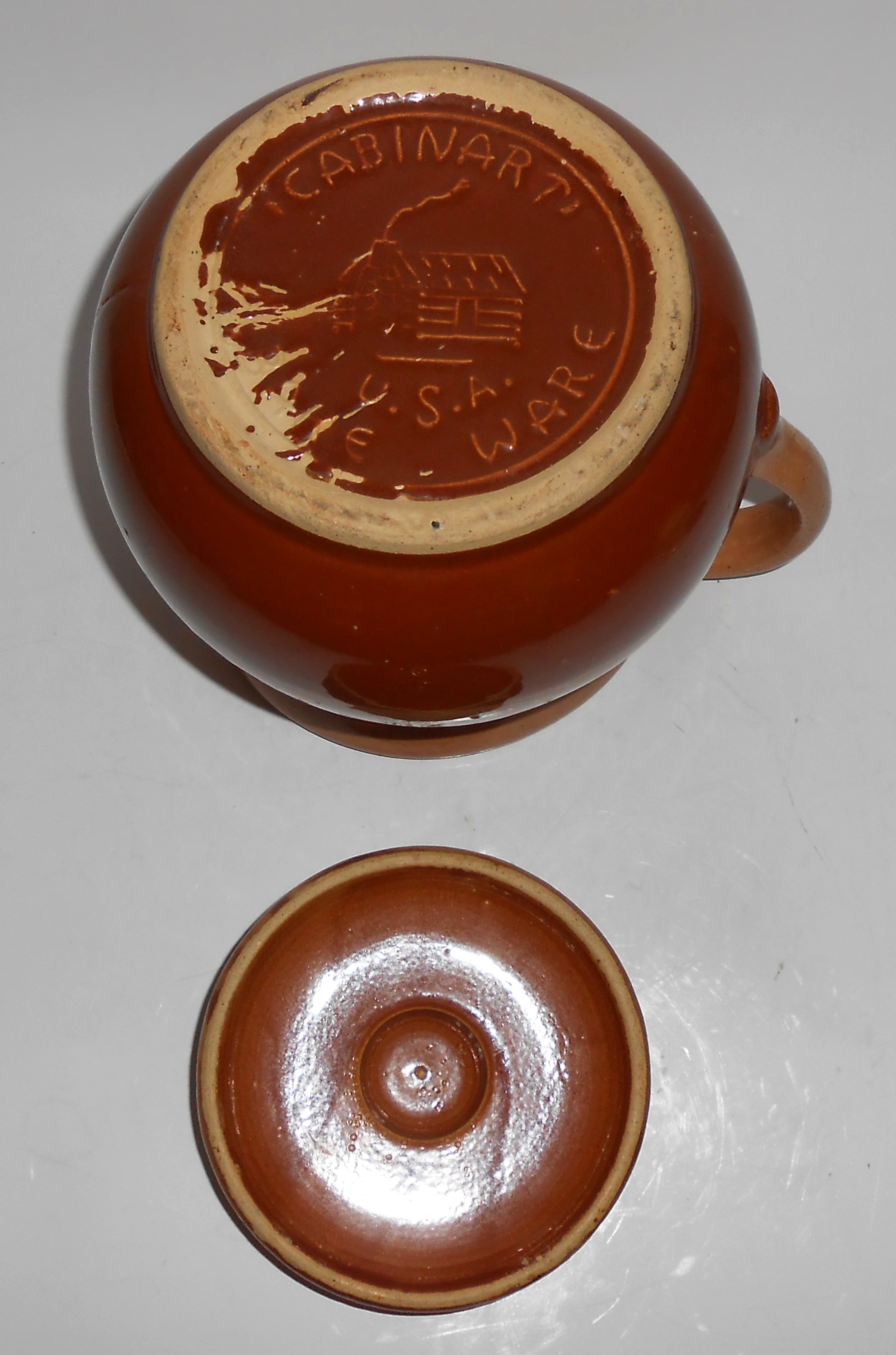 Watt Pottery Cabin Art Duotone Covered Pitcher