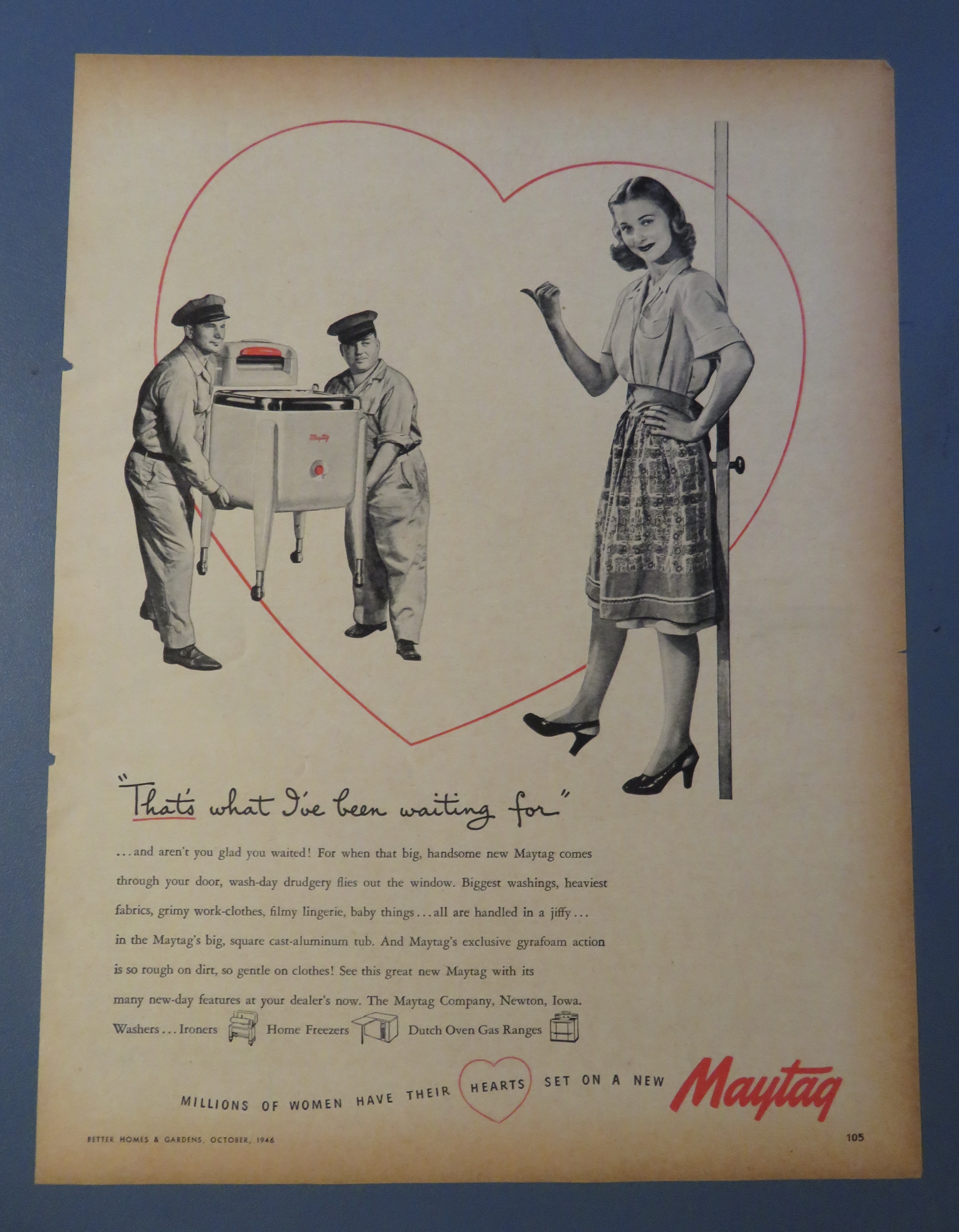 1946 Maytag Ringer Washer with Woman Pointing