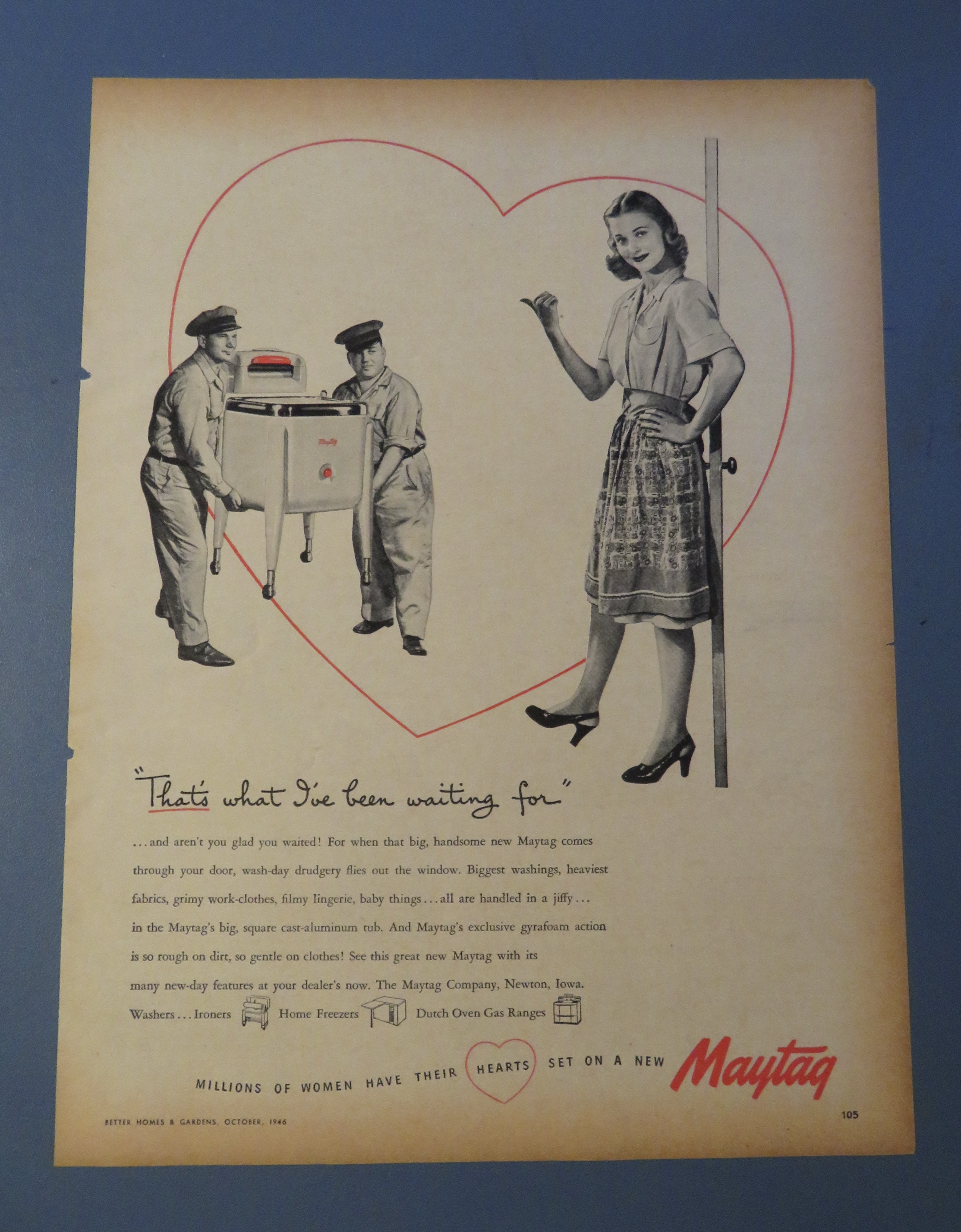 1946 Maytag Ringer Washer with Woman Pointing