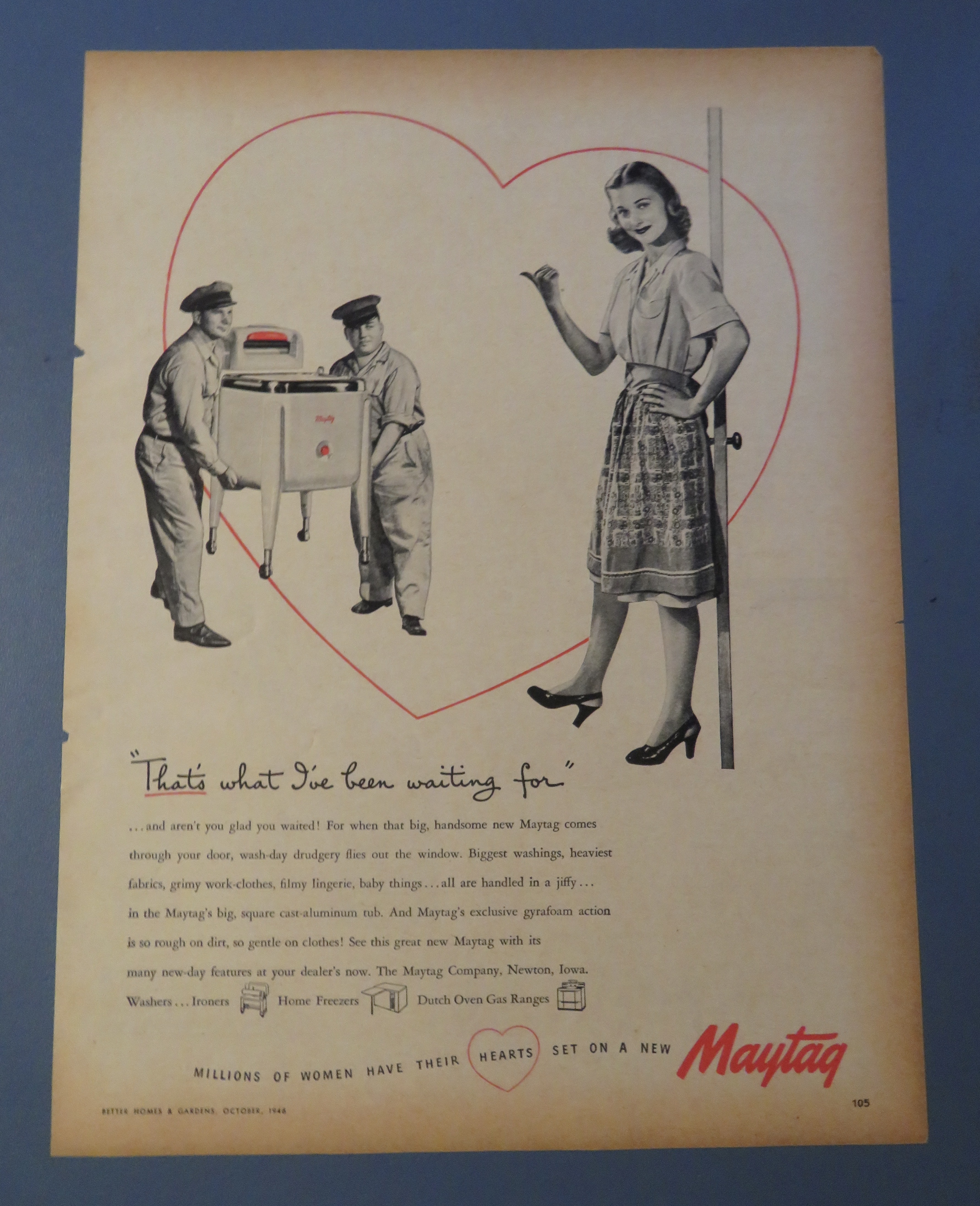 1946 Maytag Ringer Washer with Woman Pointing