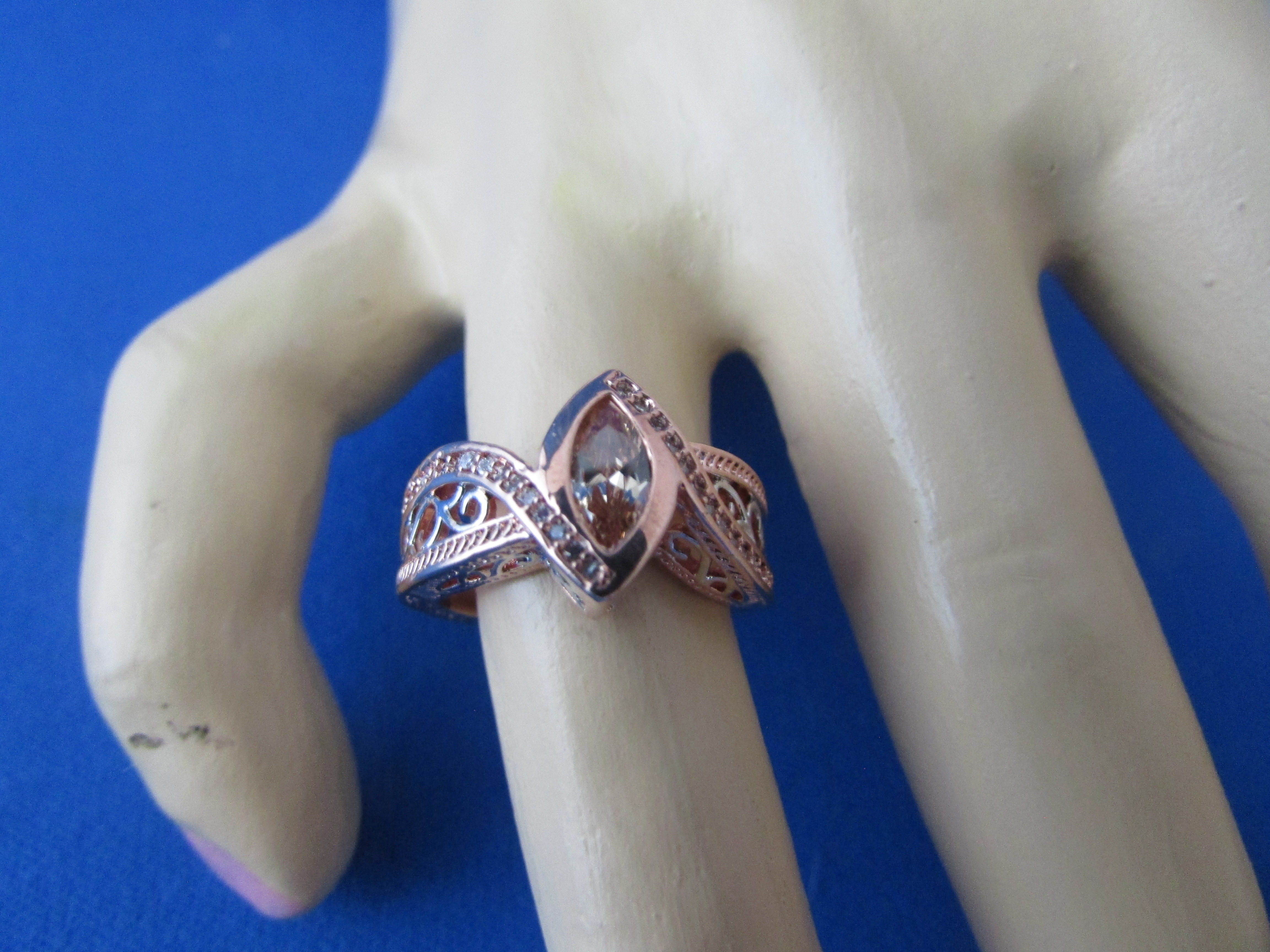 EGP Rose Gold Over Silver Golden Marquise Ring