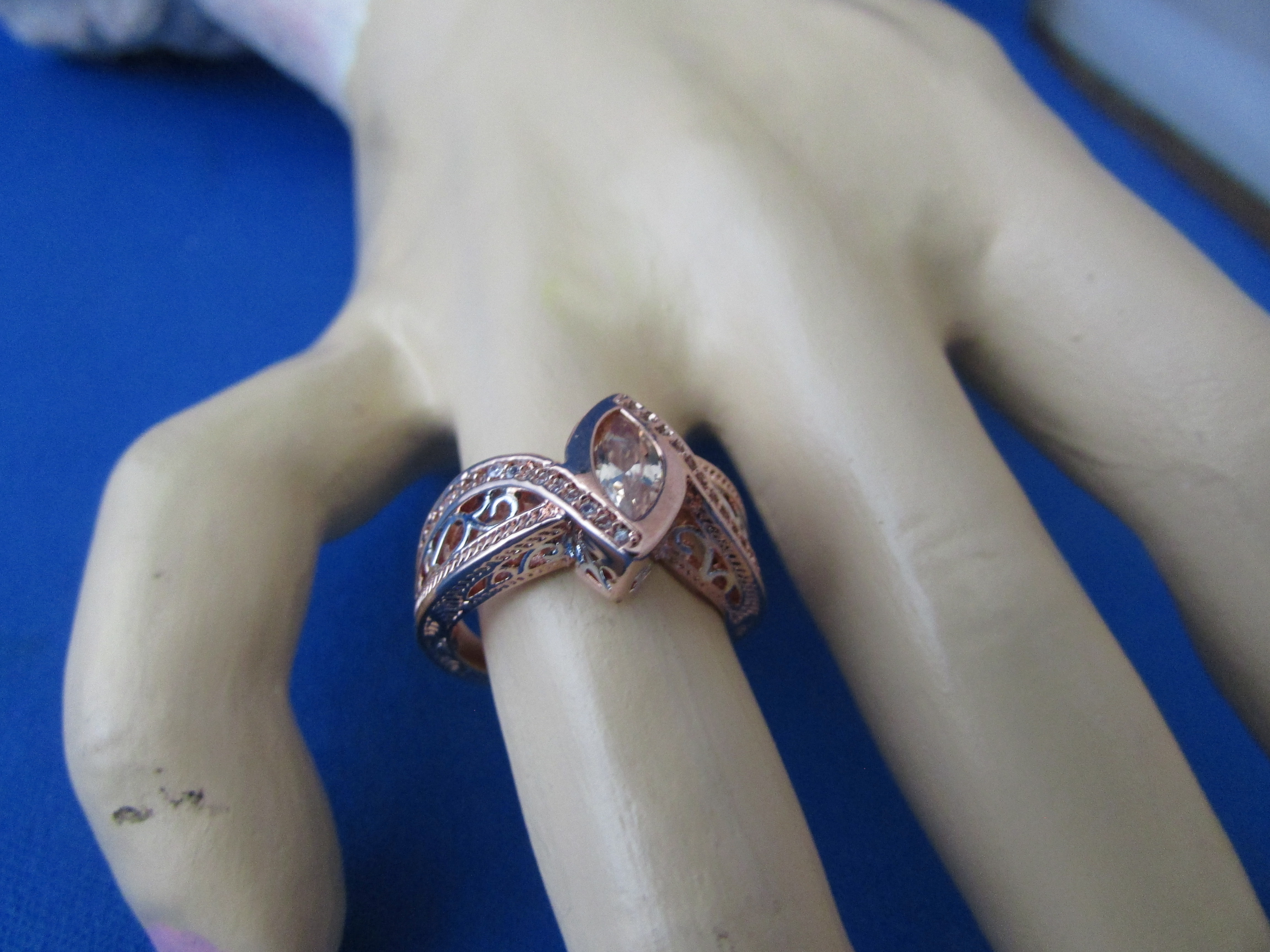 EGP Rose Gold Over Silver Golden Marquise Ring