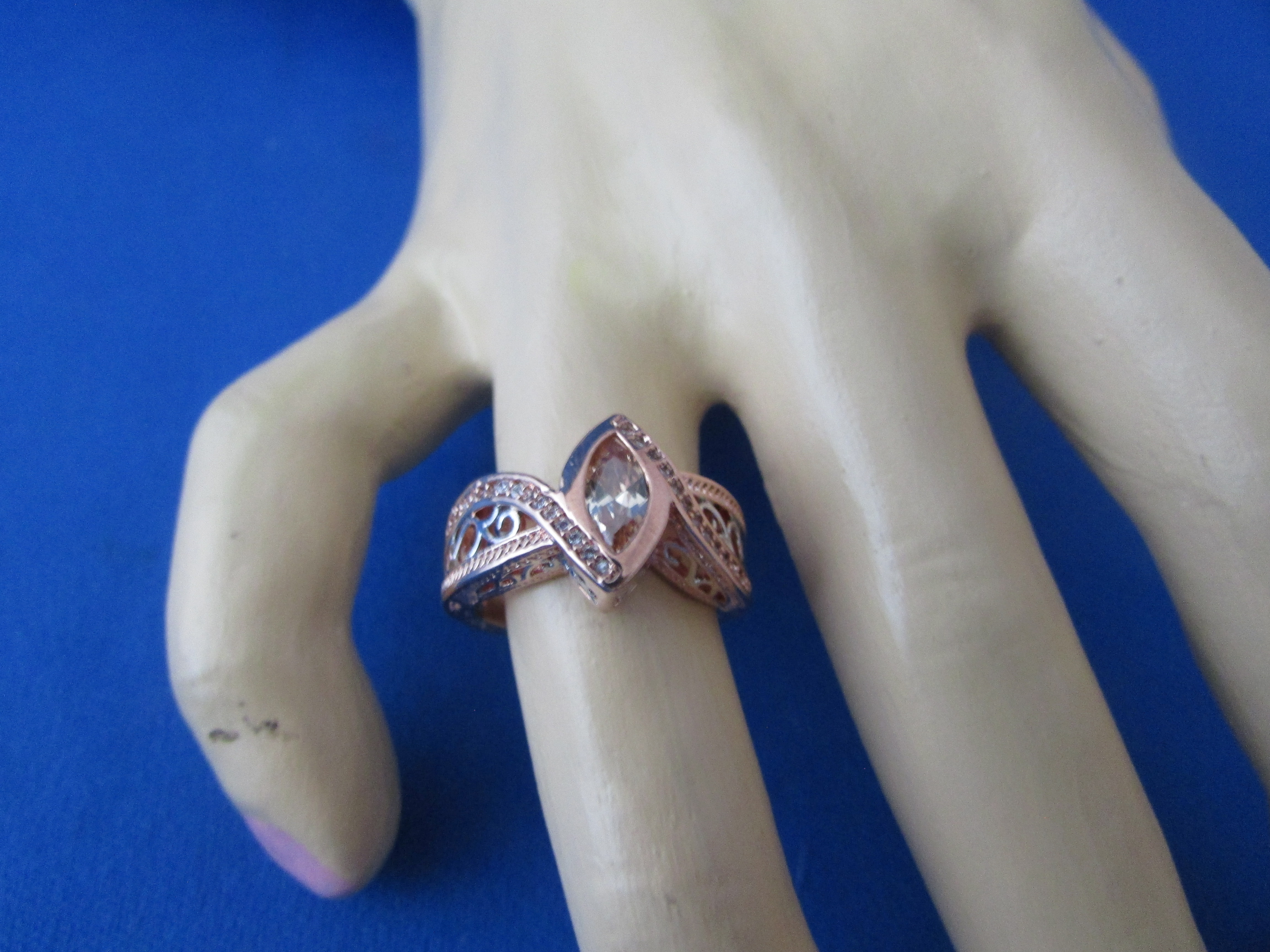 EGP Rose Gold Over Silver Golden Marquise Ring