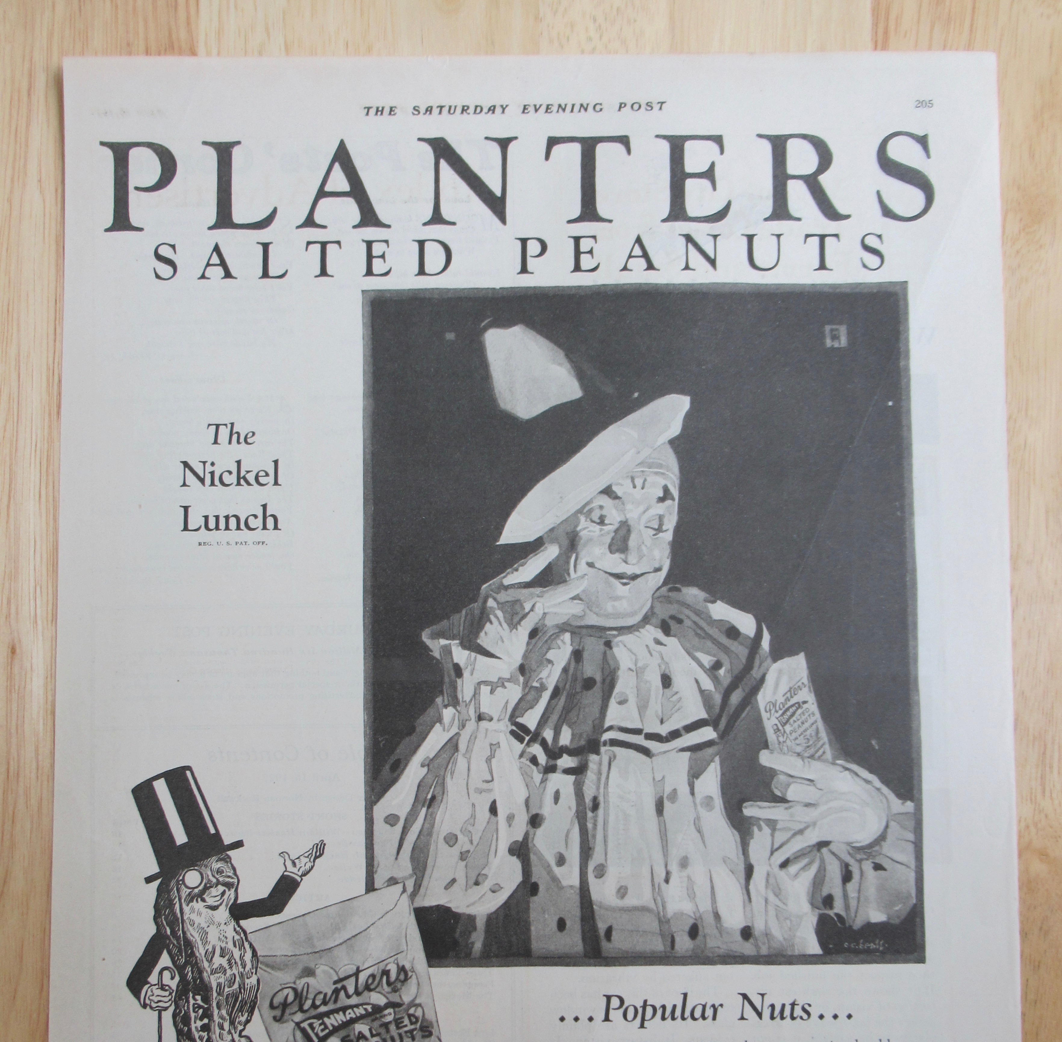 1927 Planters Peanuts with Clown Holding Bag of Peanuts