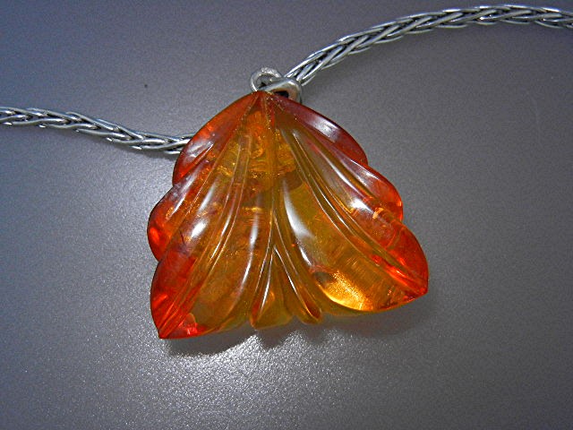 Baltic Amber Carved Pendant Sterling Silver Chain