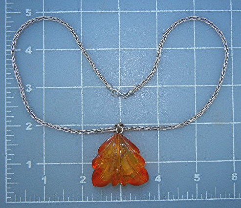 Baltic Amber Carved Pendant Sterling Silver Chain