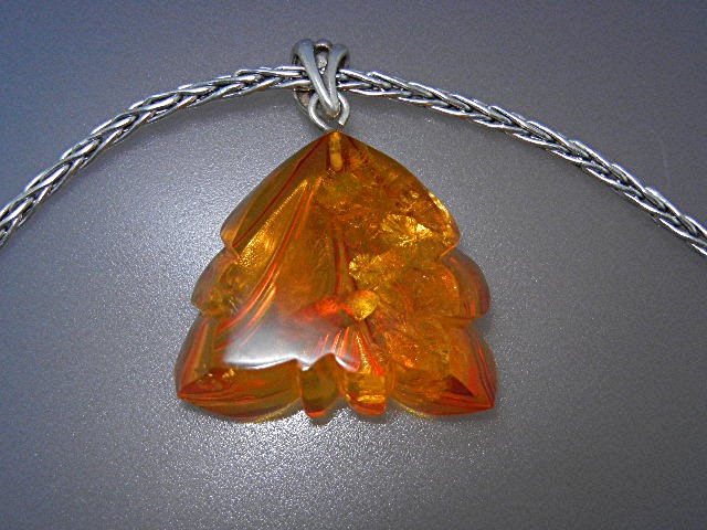 Baltic Amber Carved Pendant Sterling Silver Chain