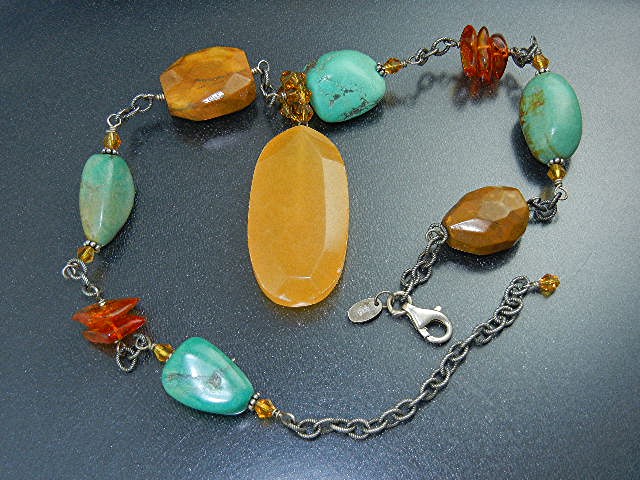 Silpada Turquoise Jasper Amber Sterling Silver Neckla