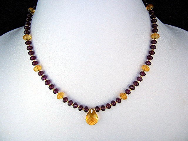 14K Gold Clasp Faceted Amethyst Citrine Necklace