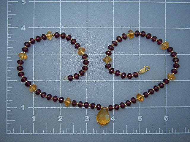 14K Gold Clasp Faceted Amethyst Citrine Necklace