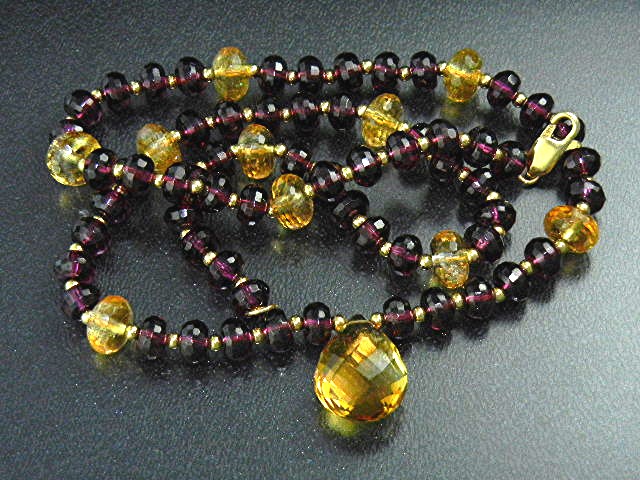 14K Gold Clasp Faceted Amethyst Citrine Necklace