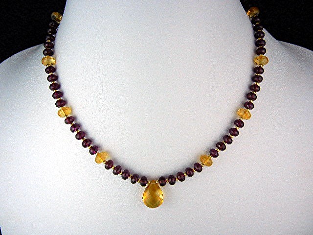 14K Gold Clasp Faceted Amethyst Citrine Necklace