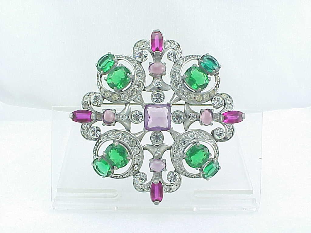 Eisenberg Original Large Multicolored Rhinestone Recast Brooch