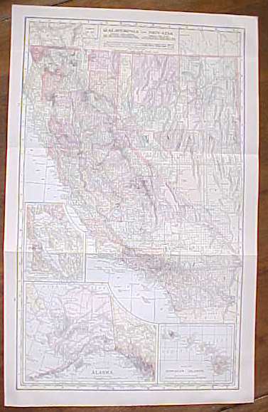 Antique Map California Nevada Alaska Hawaii 1906 Large