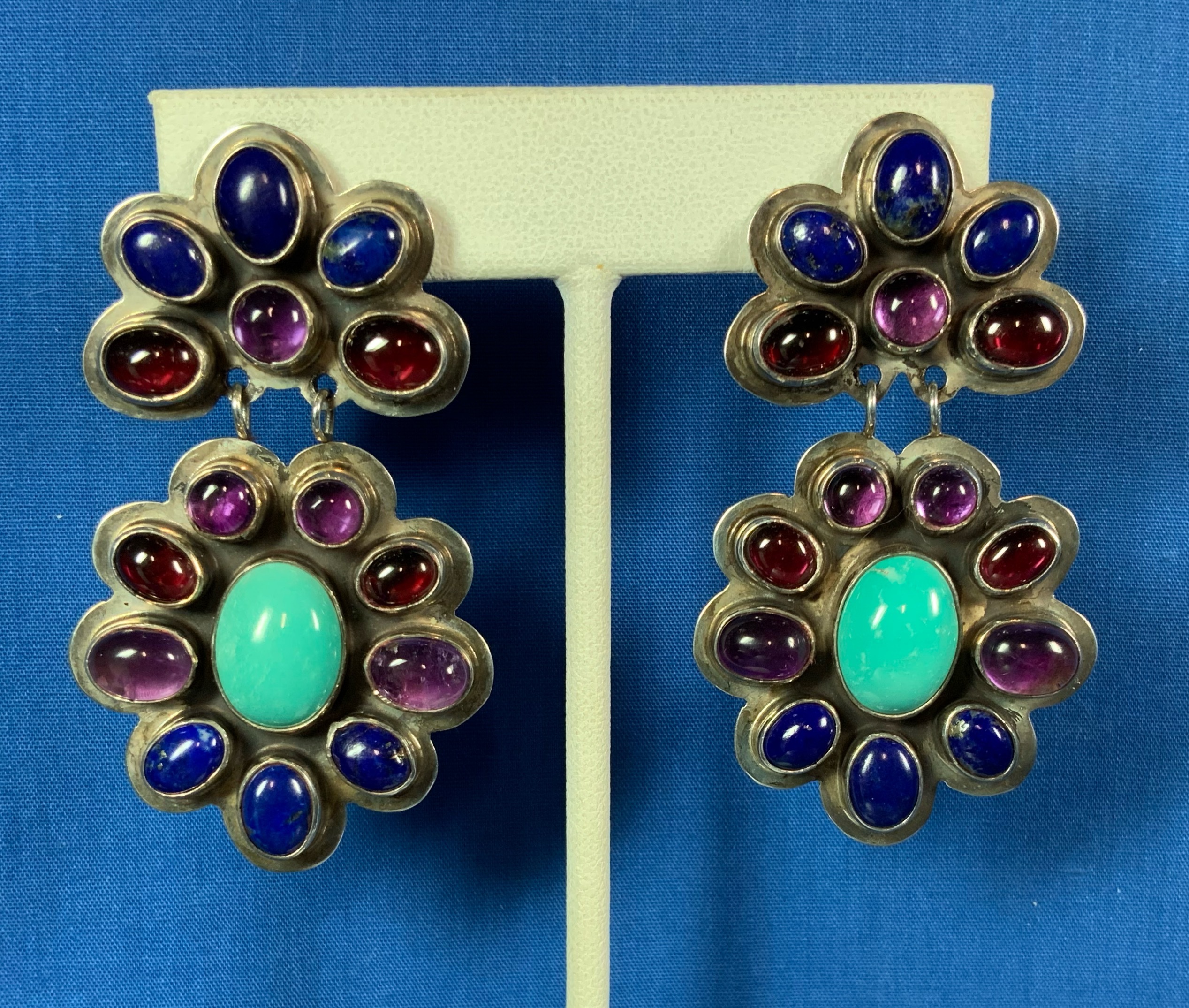 Nakai Sterling Silver Turquoise Lapis Garnet Post Earr