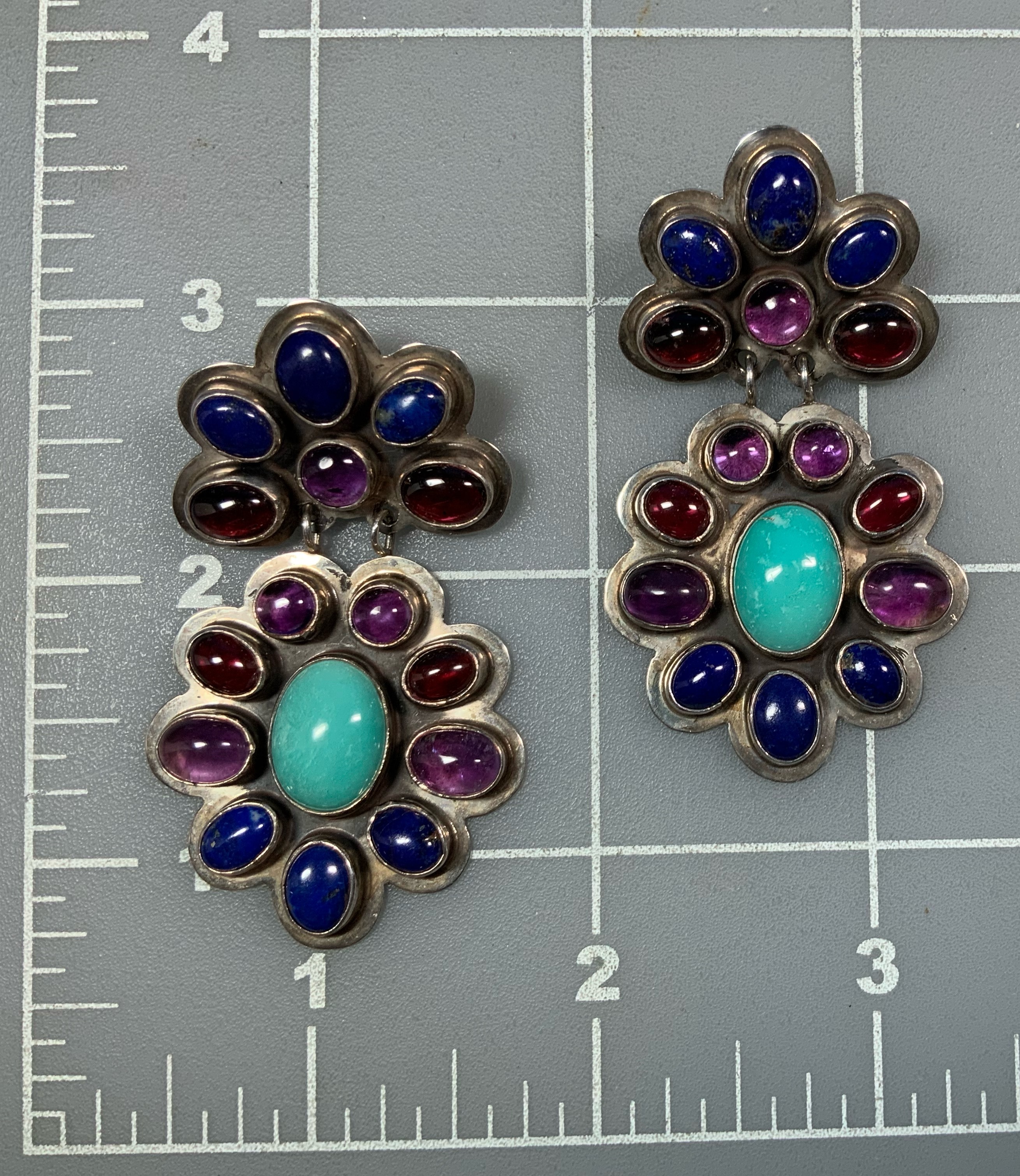 Nakai Sterling Silver Turquoise Lapis Garnet Post Earr