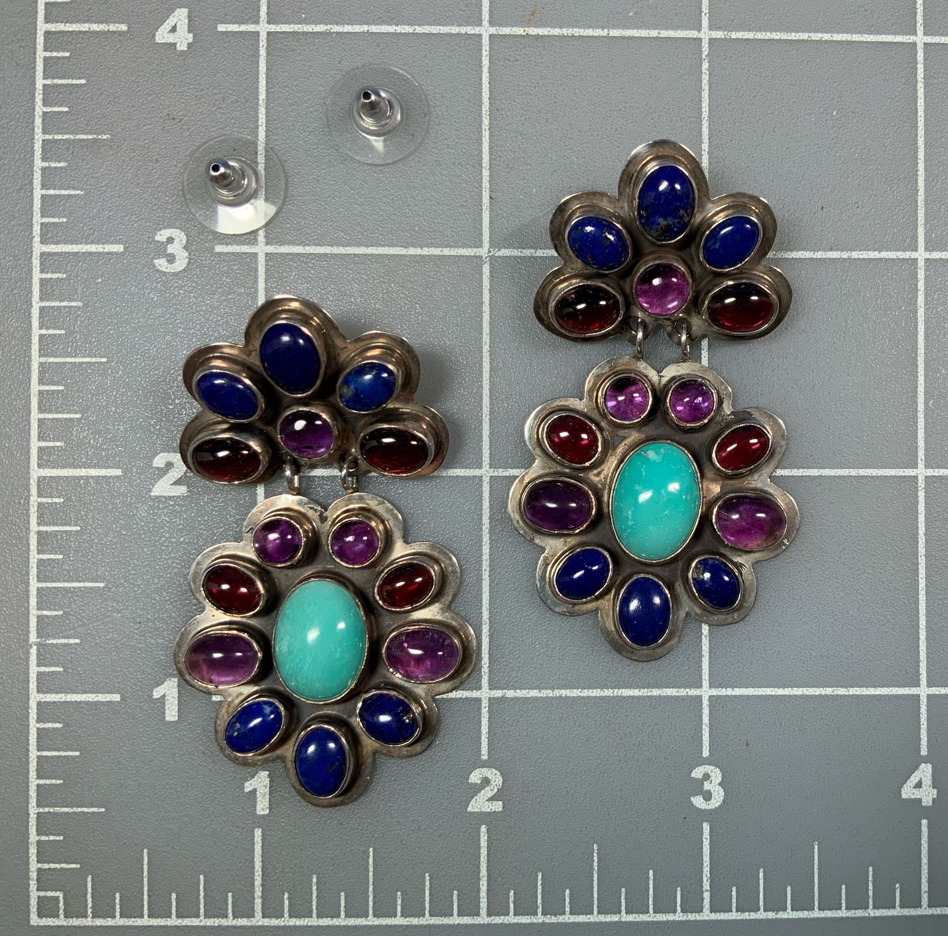Nakai Sterling Silver Turquoise Lapis Garnet Post Earr