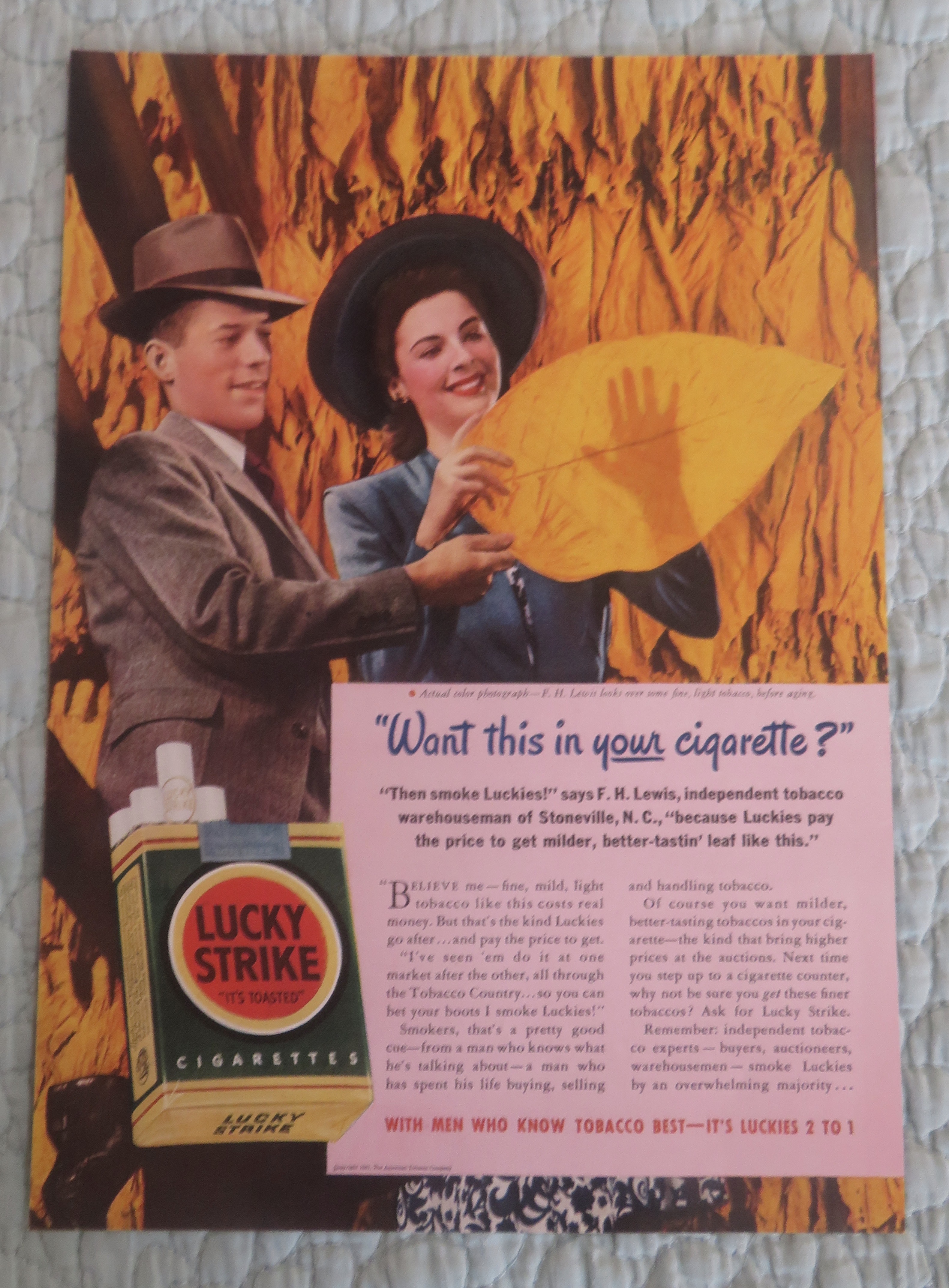 1941 Lucky Strike Cigarettes with Man & Woman & Leaf