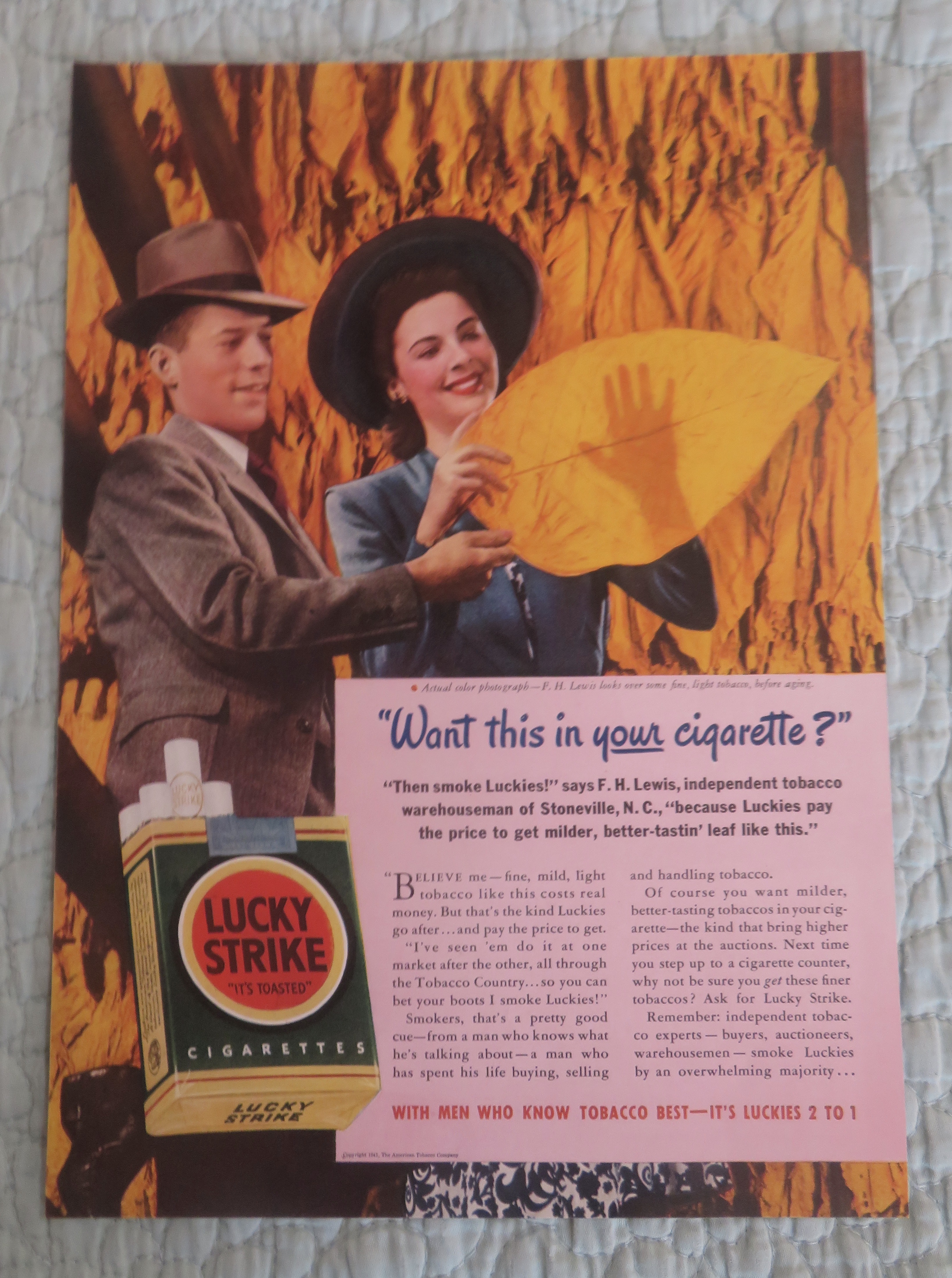 1941 Lucky Strike Cigarettes with Man & Woman & Leaf