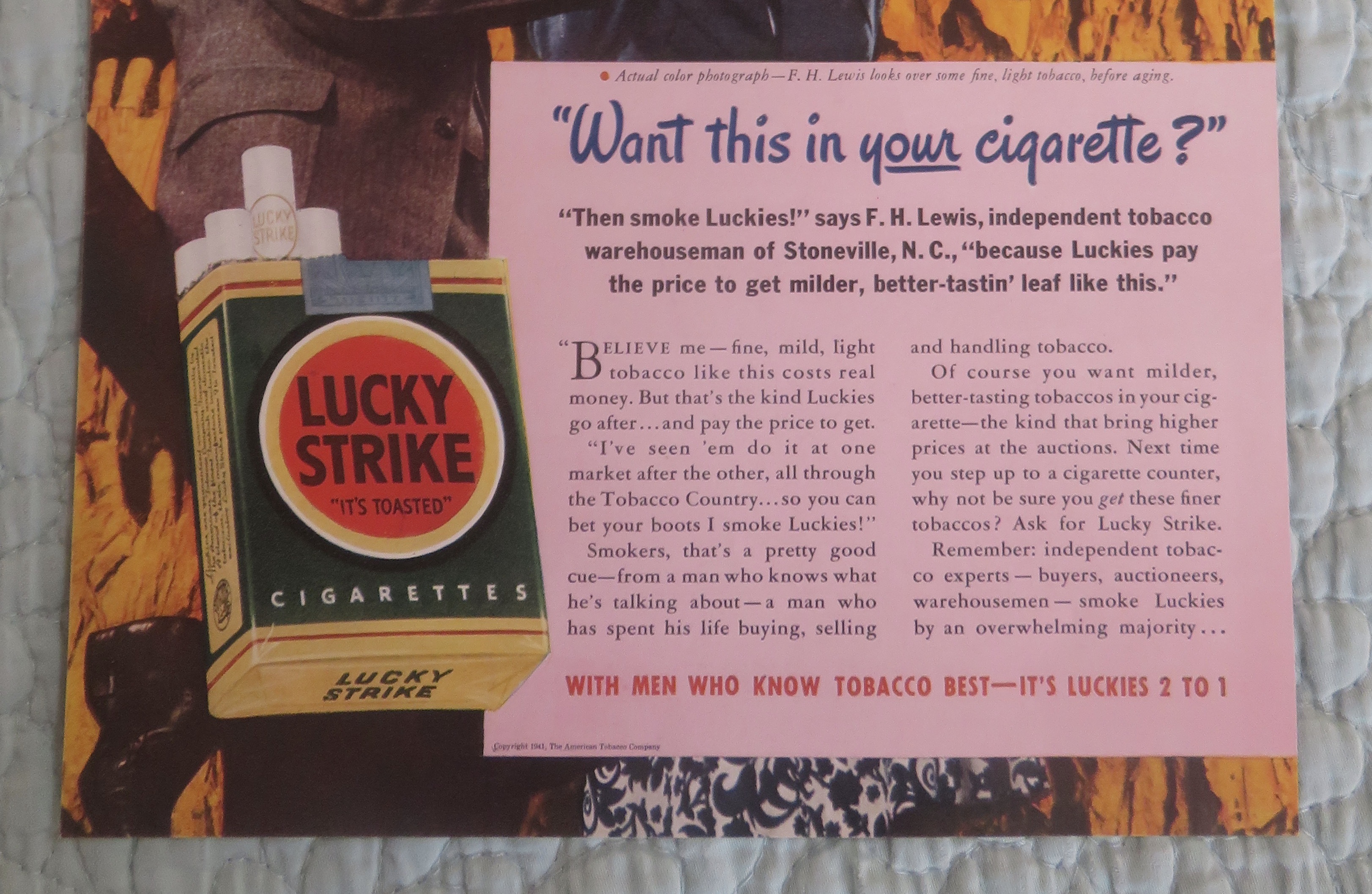 1941 Lucky Strike Cigarettes with Man & Woman & Leaf