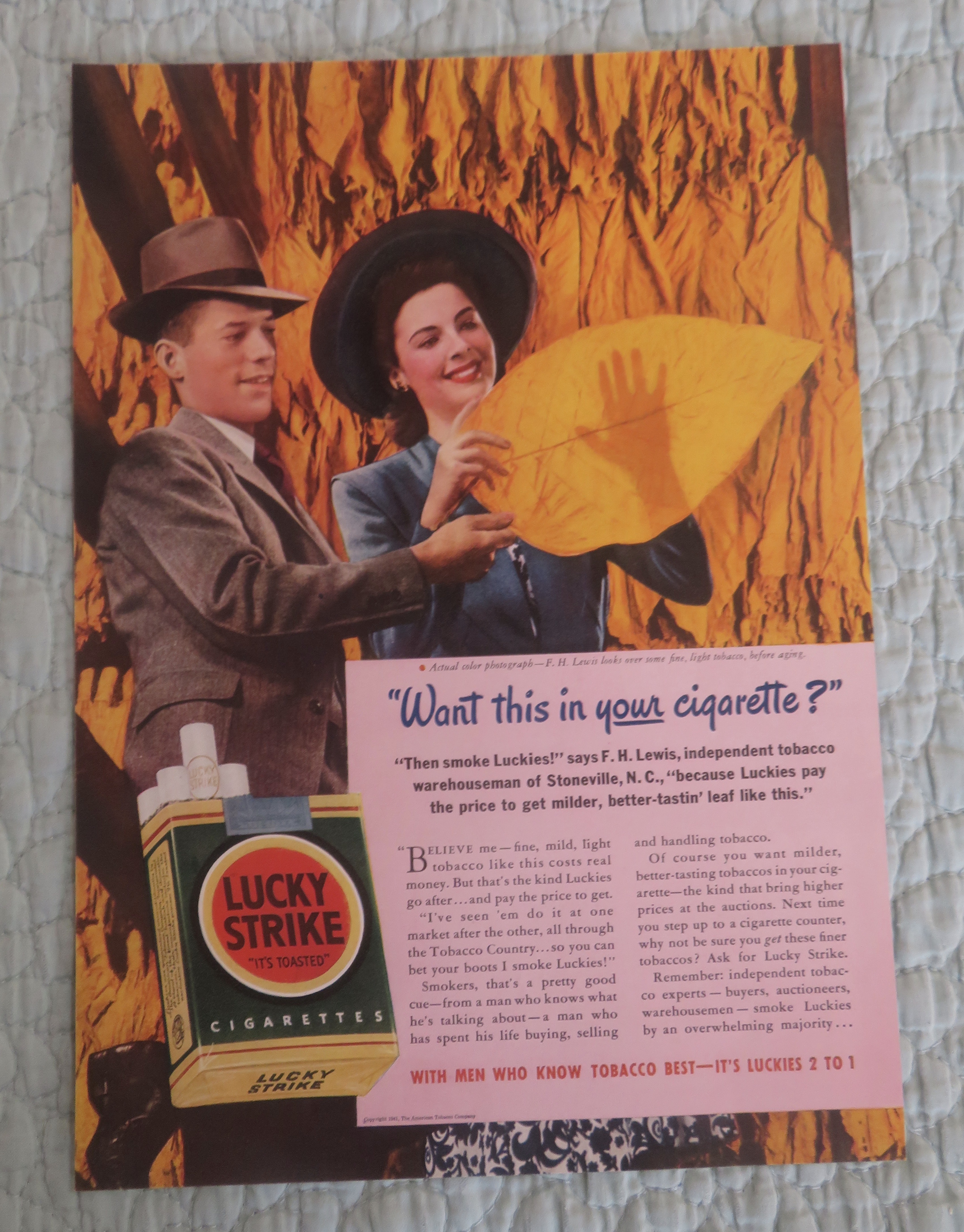 1941 Lucky Strike Cigarettes with Man & Woman & Leaf