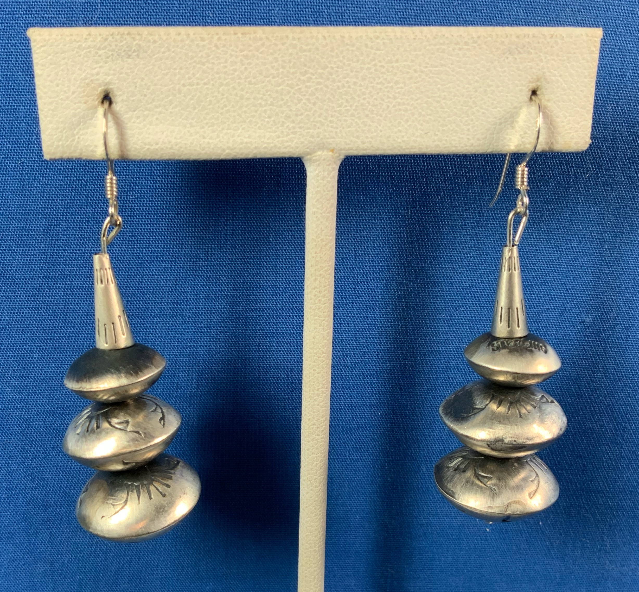Navajo Pearls Sterling Silver Hook Earrings Signed SB