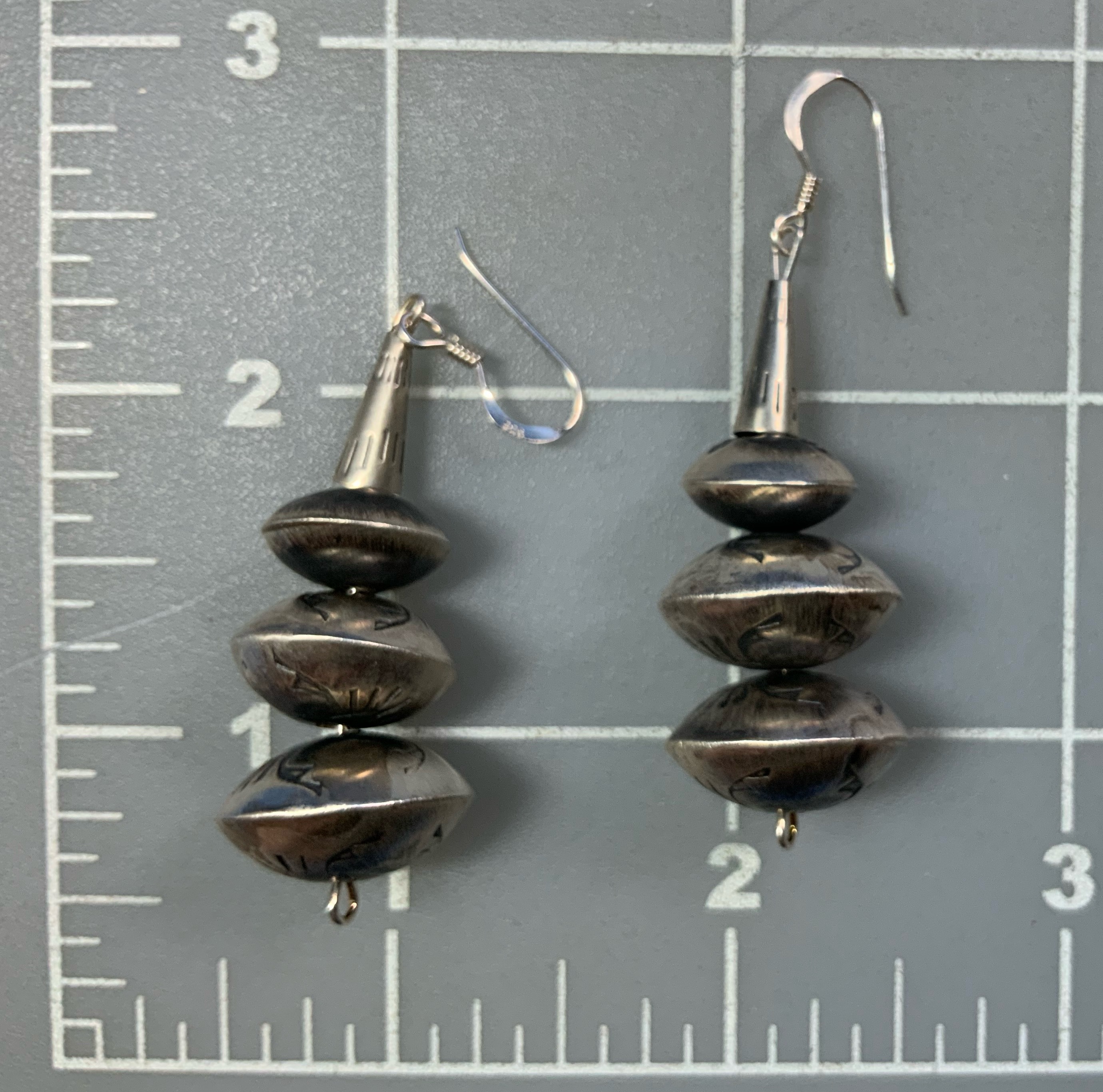 Navajo Pearls Sterling Silver Hook Earrings Signed SB