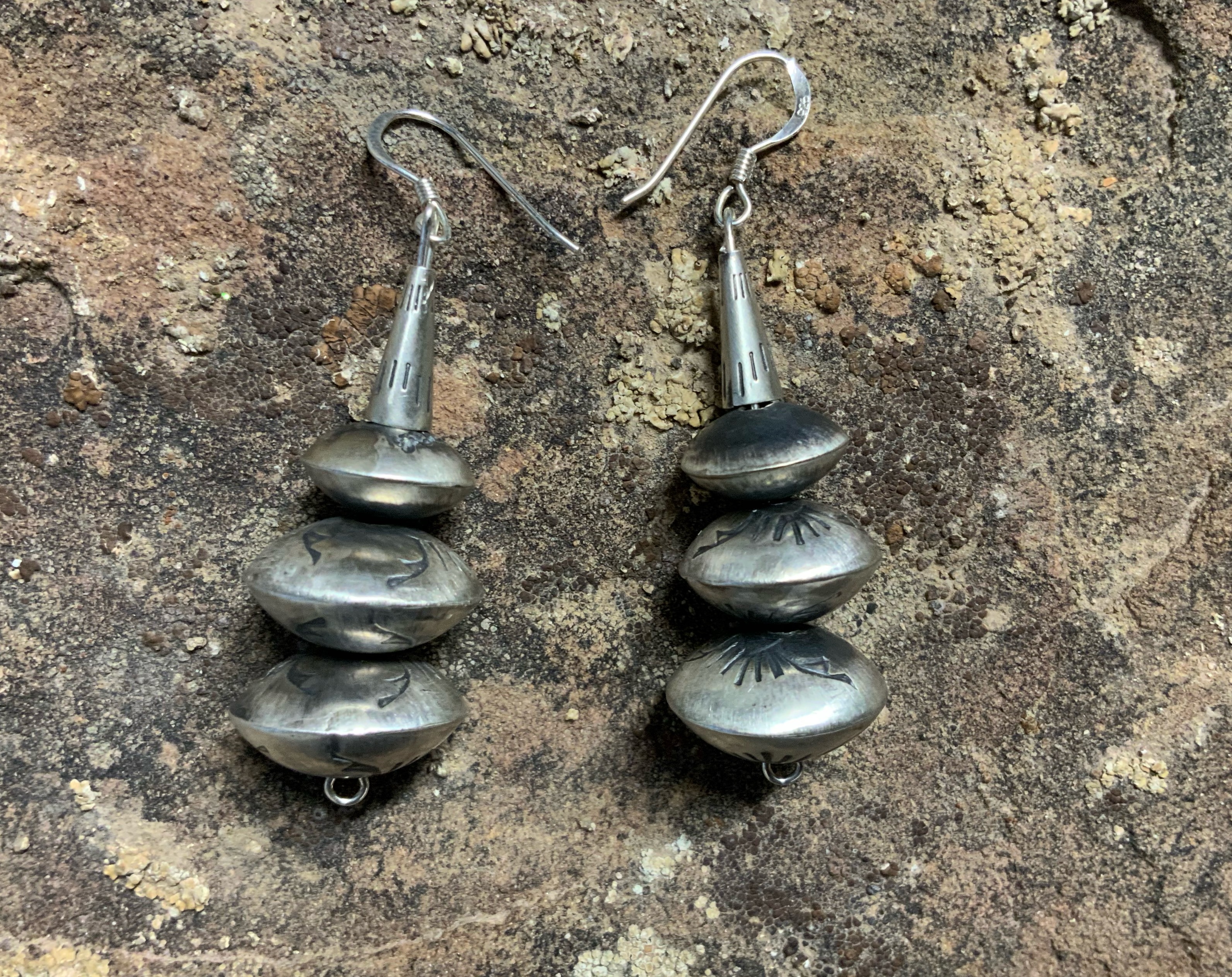 Navajo Pearls Sterling Silver Hook Earrings Signed SB