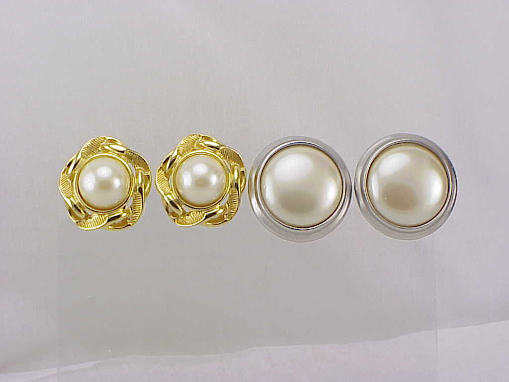 Liz Claiborne Faux Pearl Clip Earrings - Gold Tone, Silver Tone