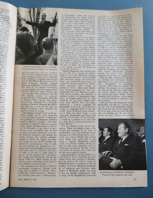 Time Magazine March 8, 1968 The Race For The G. O. P. Nomination