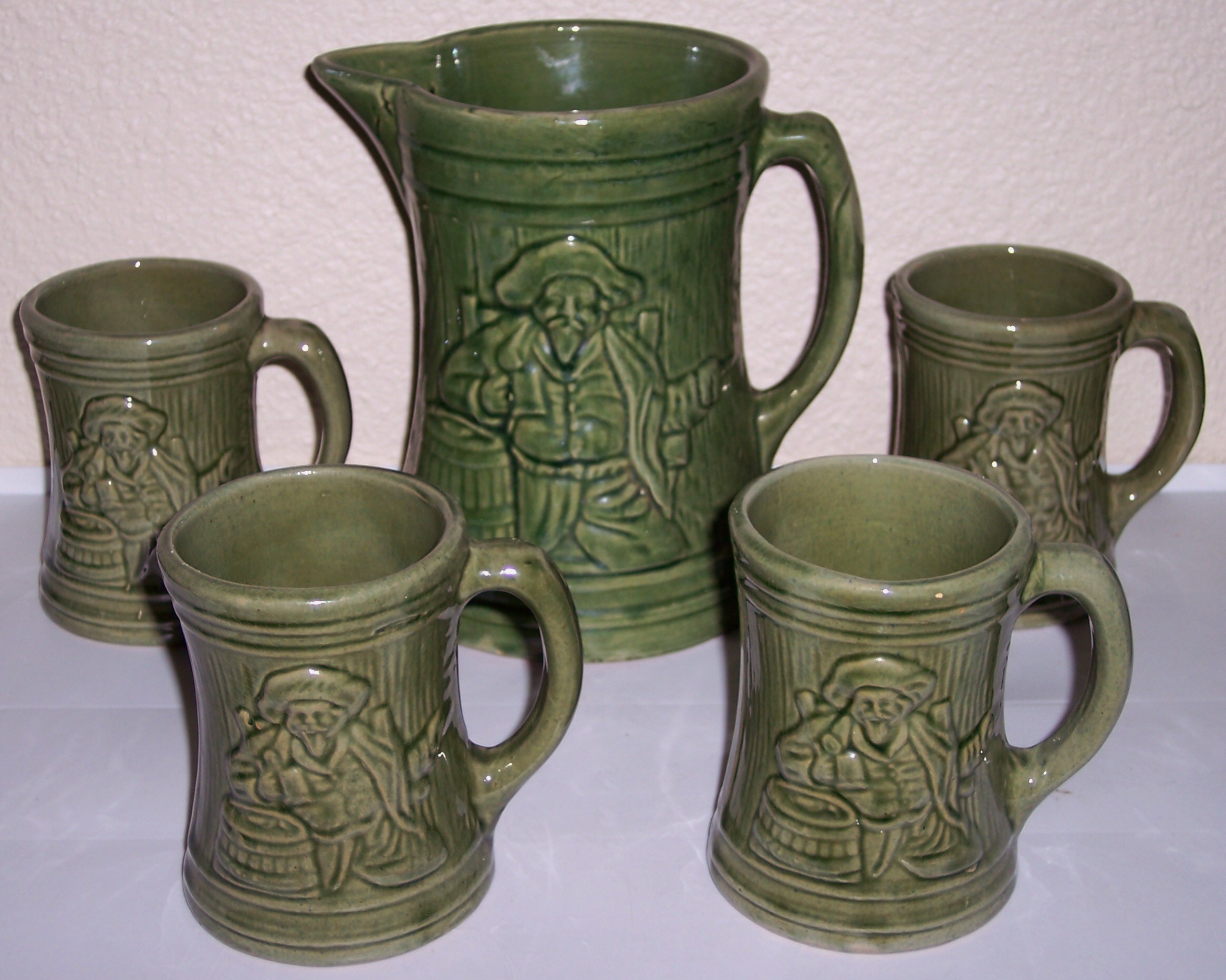 McCOY POTTERY EARLY GREEN ALPS BEER TANKARD/MUG SET!