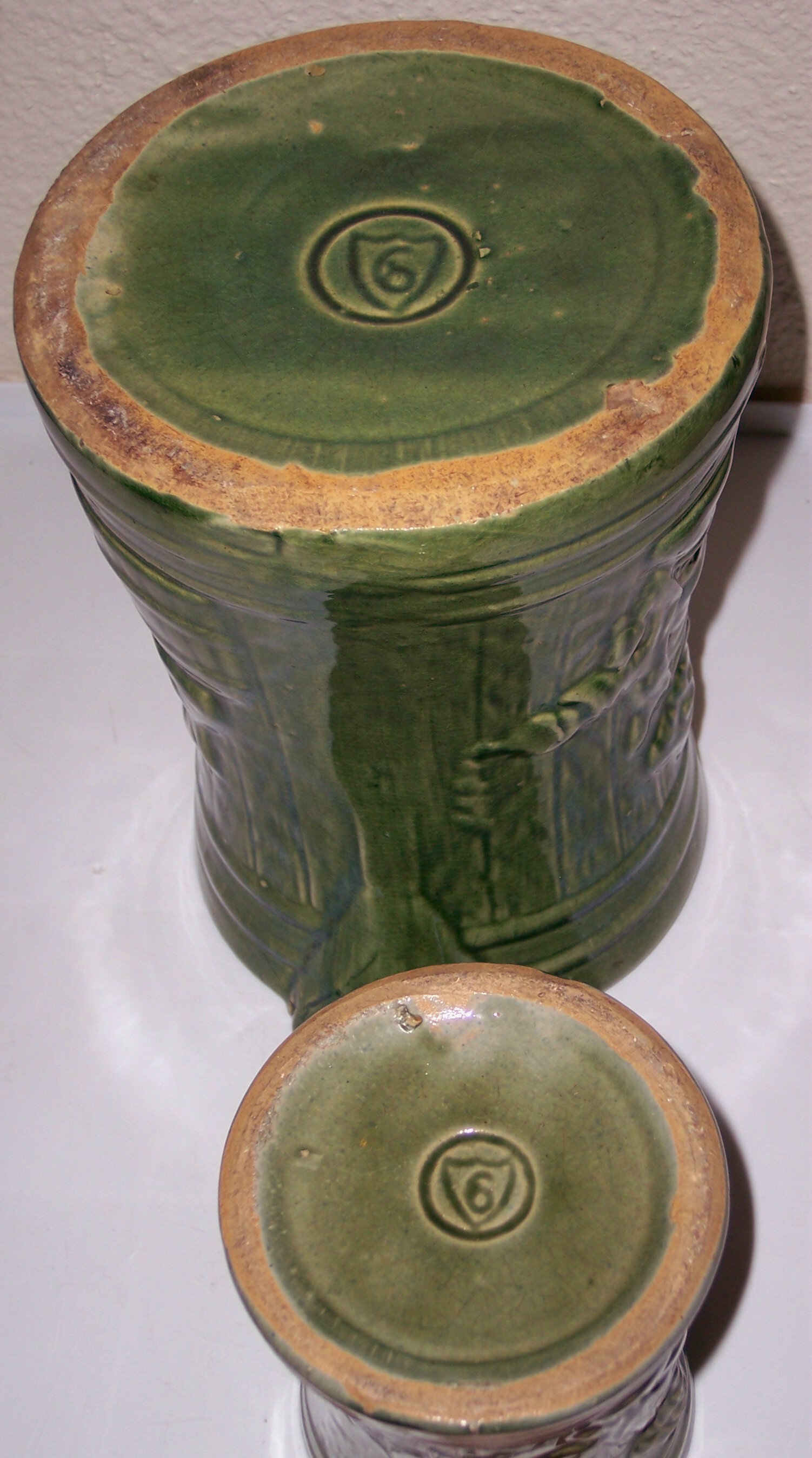 McCOY POTTERY EARLY GREEN ALPS BEER TANKARD/MUG SET!