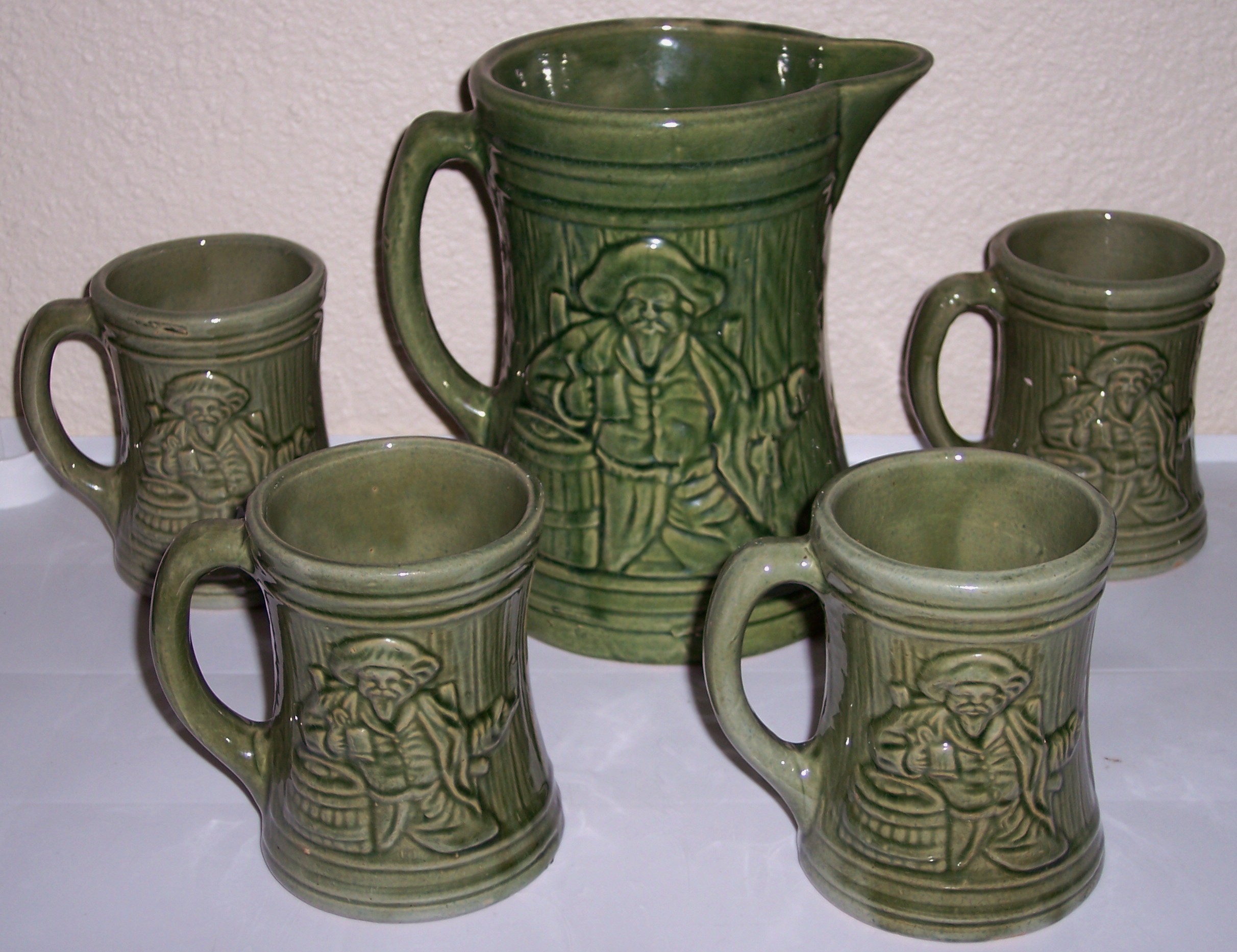 McCOY POTTERY EARLY GREEN ALPS BEER TANKARD/MUG SET!