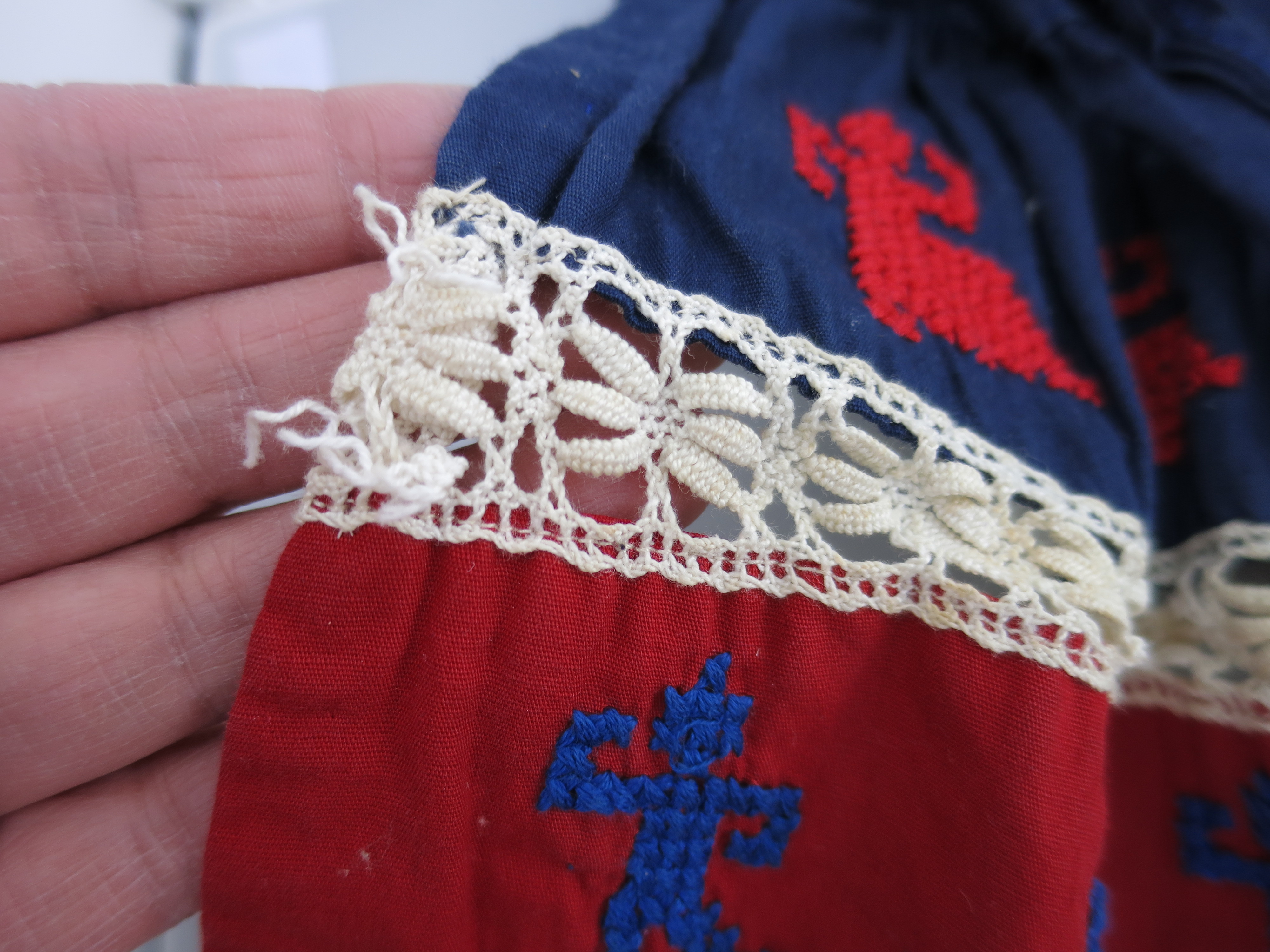 Centennial Apron Cotton Linen Cross Stitch and Lace