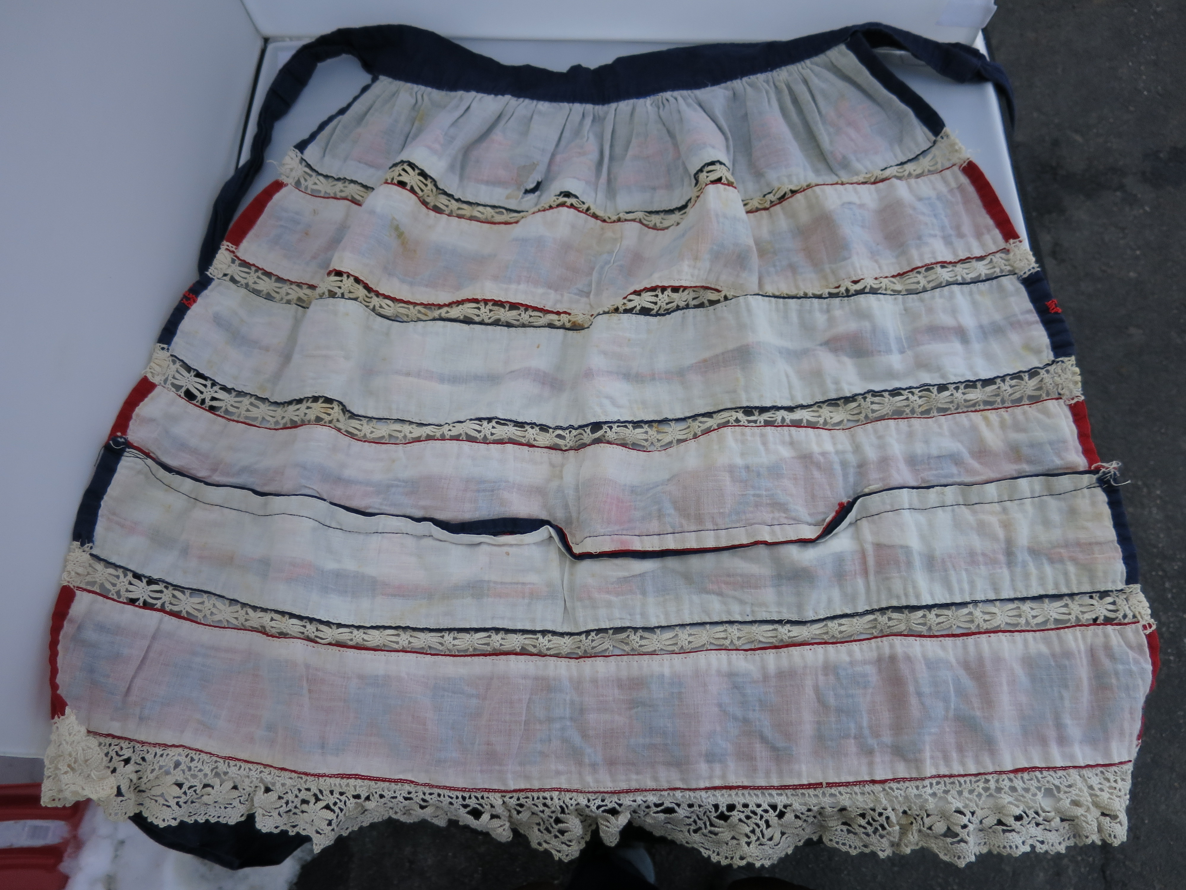 Centennial Apron Cotton Linen Cross Stitch and Lace